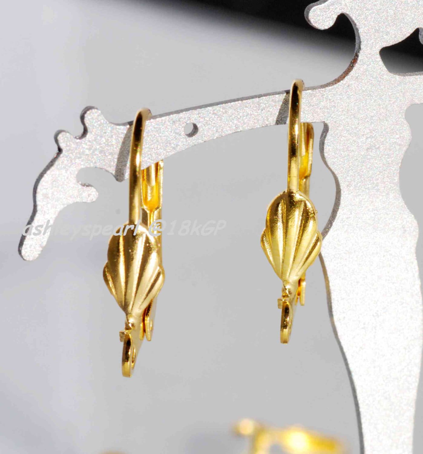 18k yellow Gold plated over Copper Lever Back Earring Wire with Shell Adornment and Loop - Nickel Free - 10 Pc -F9115