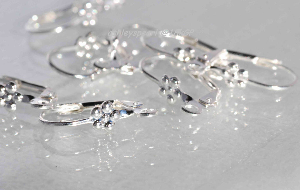925 sterling silver or 18k gold plated over Brass Copper Lever Back Earring Wire with Fower Adornment and Loop - Nickel Free - 10 Pc -F9116