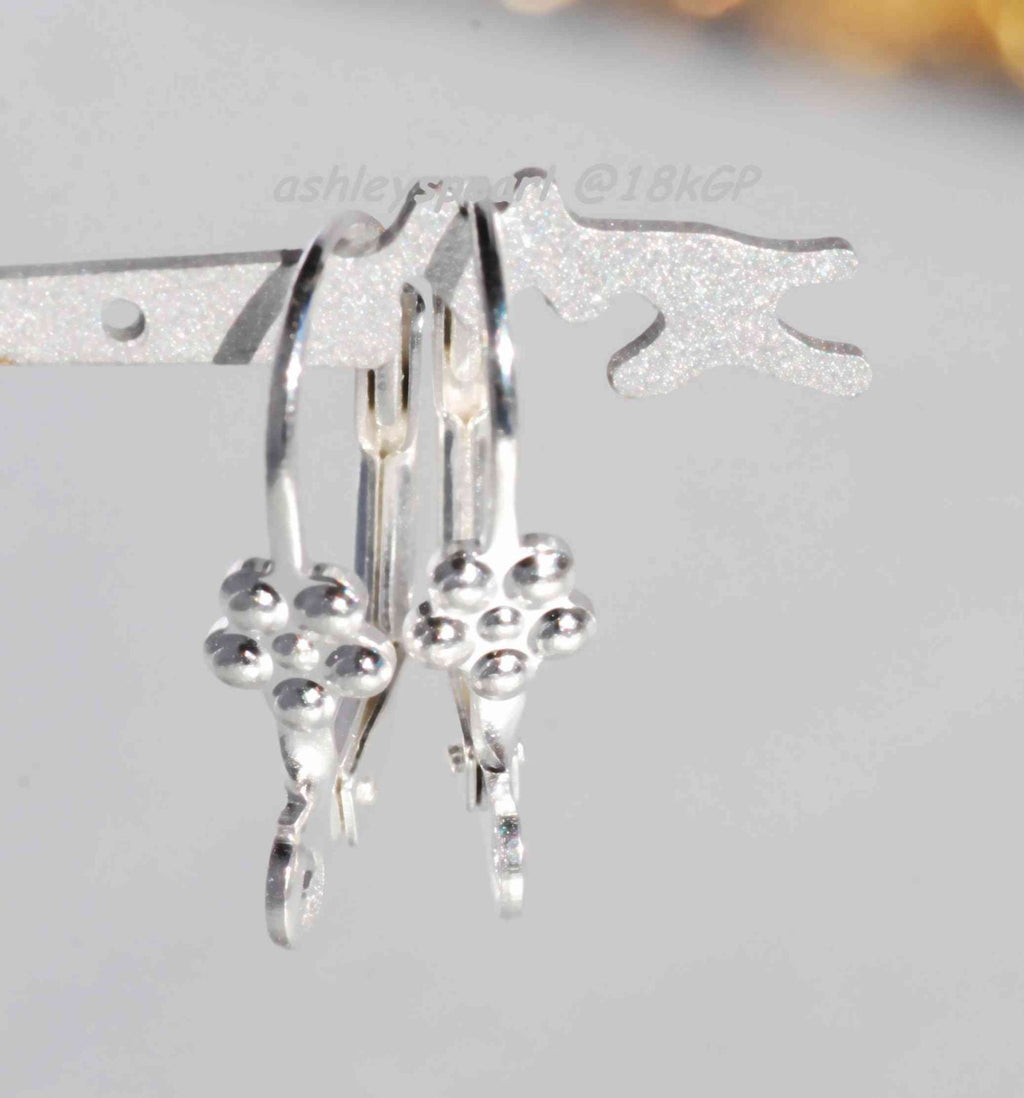 925 sterling silver or 18k gold plated over Brass Copper Lever Back Earring Wire with Fower Adornment and Loop - Nickel Free - 10 Pc -F9116