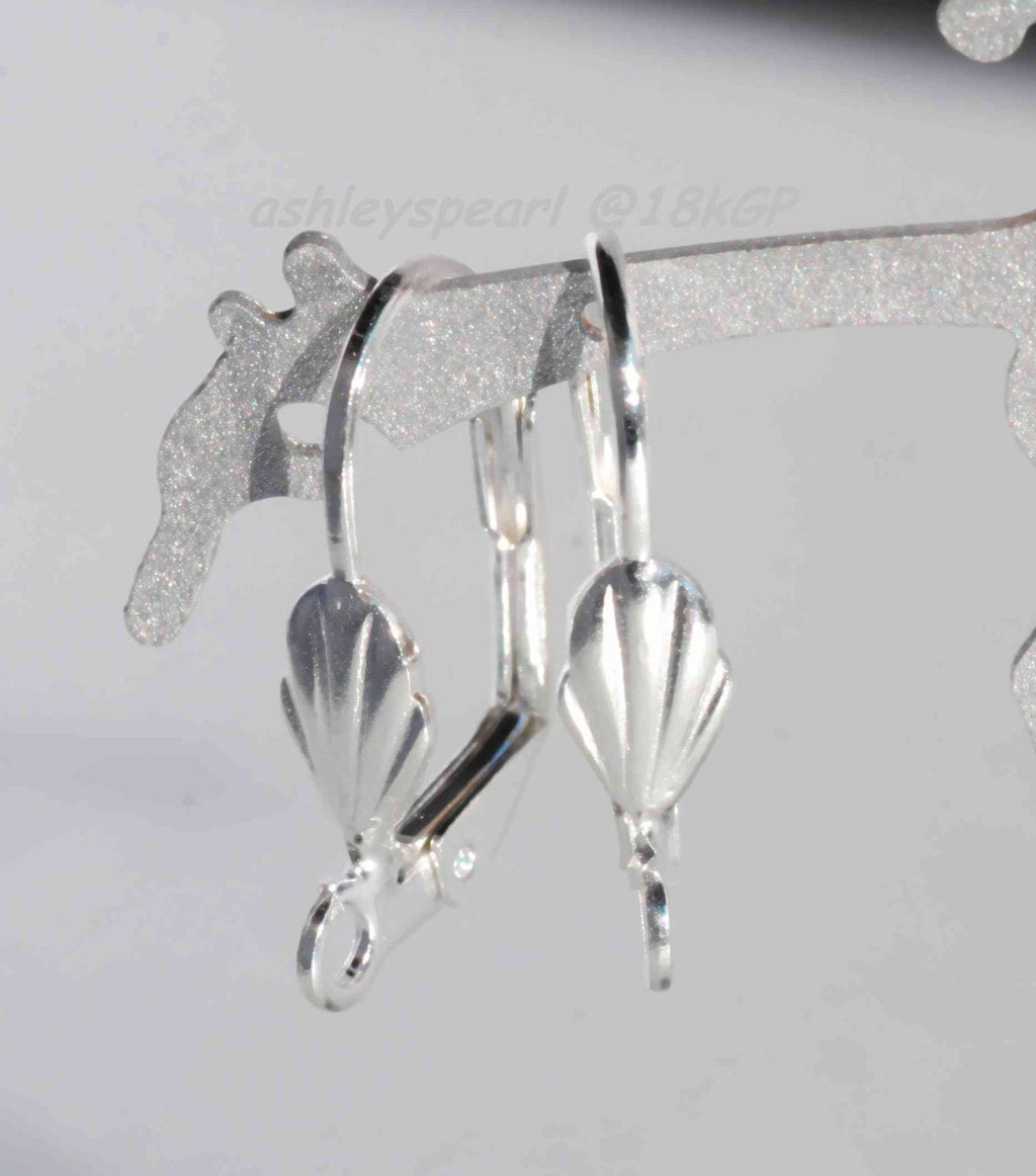 925 sterling silver plated over Brass Copper Lever Back Earring Wire with Shell  Adornment and Loop - Nickel Free - 10 Pc -F9115S