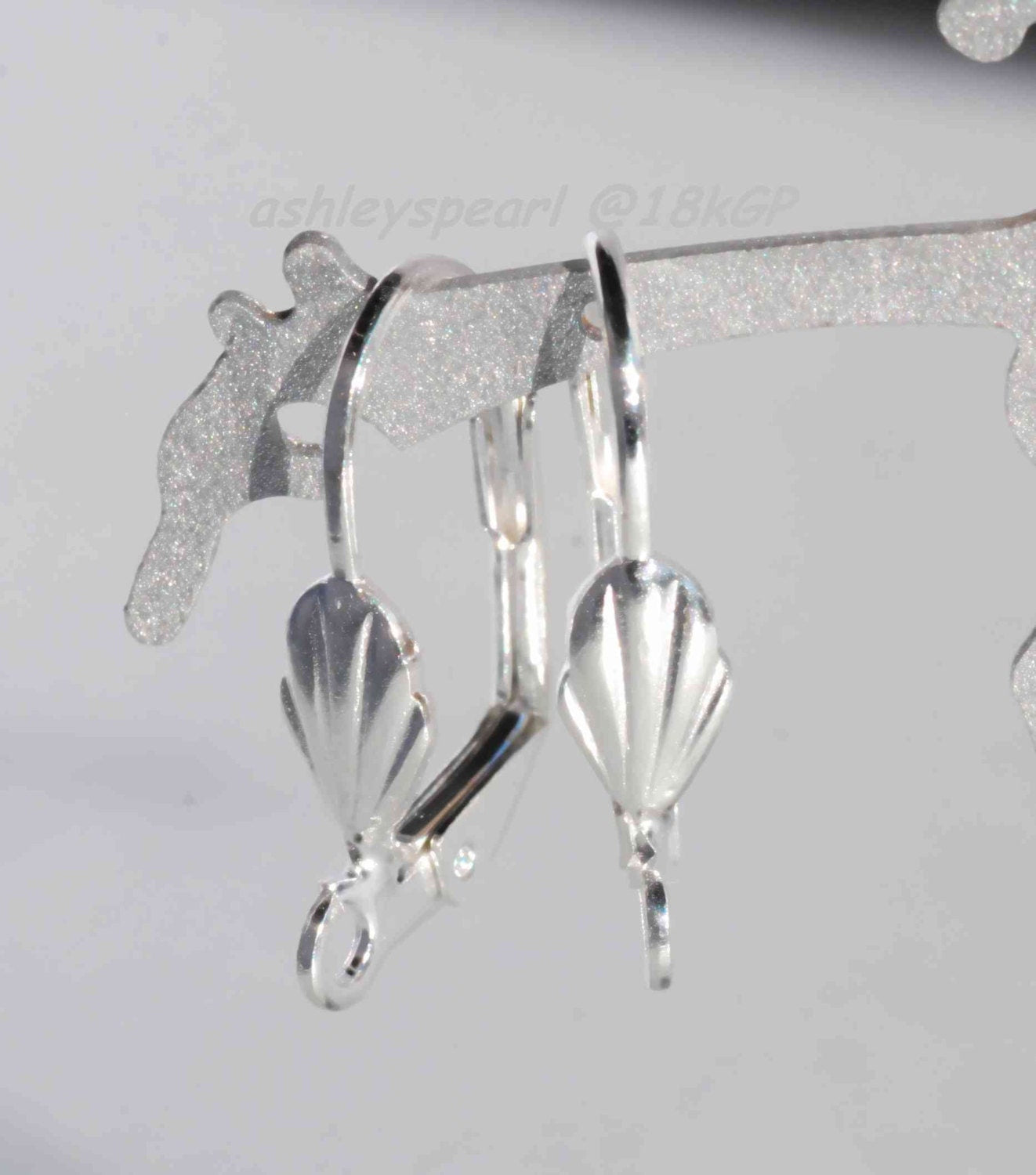 925 sterling silver plated over Brass Copper Lever Back Earring Wire with Shell  Adornment and Loop - Nickel Free - 10 Pc -F9115S