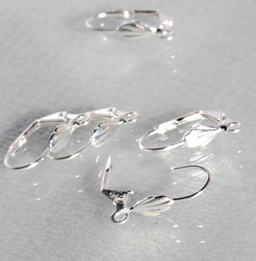 925 sterling silver plated over Brass Copper Lever Back Earring Wire with Shell  Adornment and Loop - Nickel Free - 10 Pc -F9115S