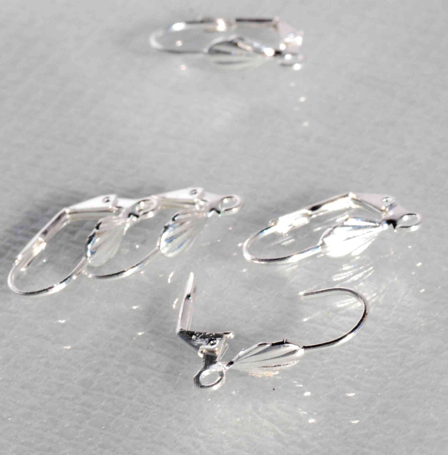 925 sterling silver plated over Brass Copper Lever Back Earring Wire with Shell  Adornment and Loop - Nickel Free - 10 Pc -F9115S