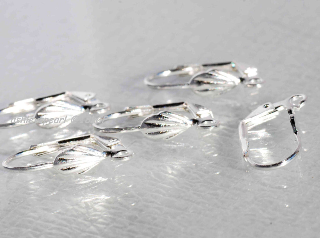 925 sterling silver plated over Brass Copper Lever Back Earring Wire with Shell  Adornment and Loop - Nickel Free - 10 Pc -F9115S
