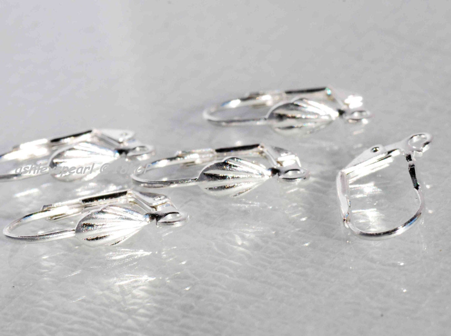 925 sterling silver plated over Brass Copper Lever Back Earring Wire with Shell  Adornment and Loop - Nickel Free - 10 Pc -F9115S