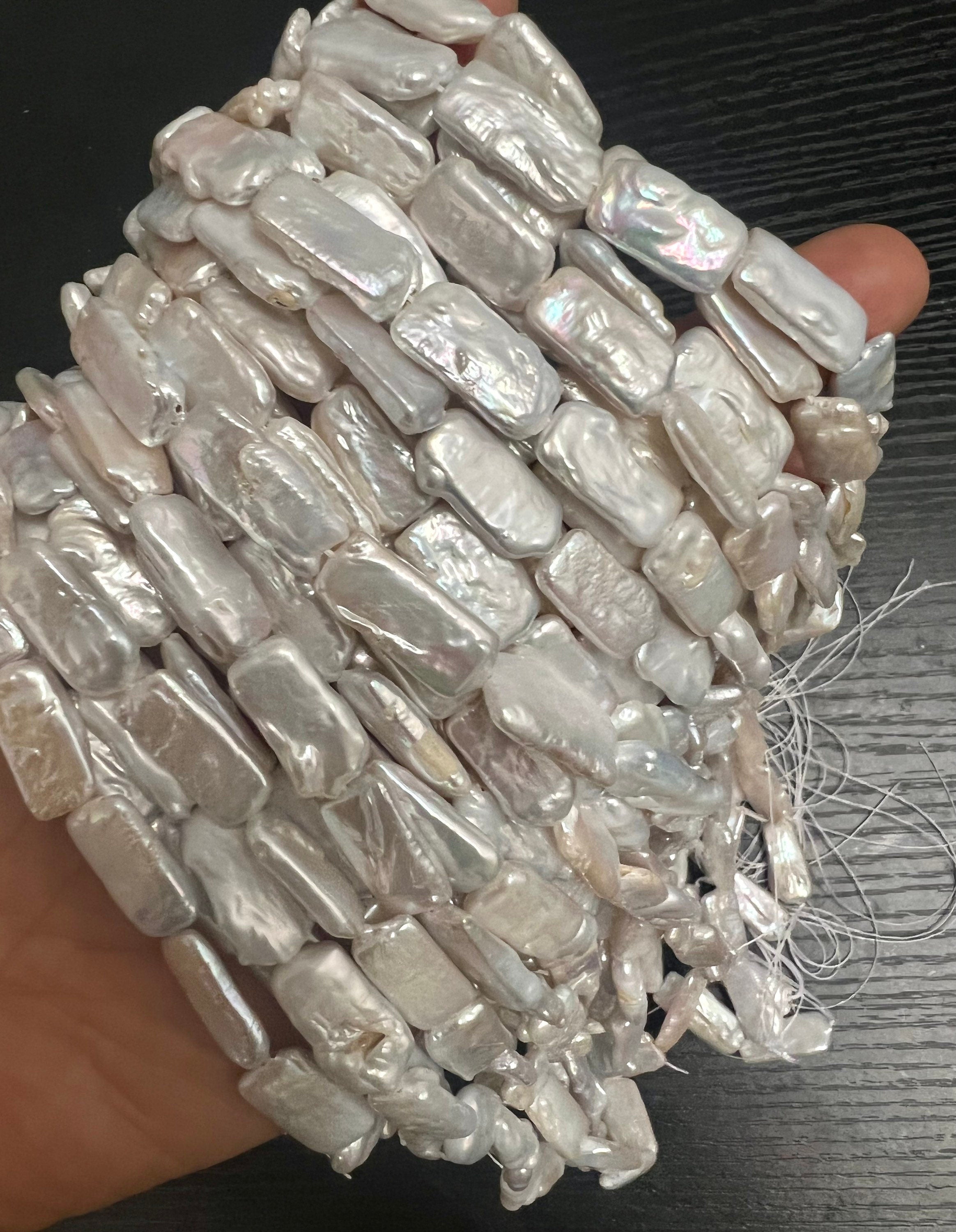 AA+ 9-10mmX18-20mm Baroque Square rectangle Pearl beads, luster White Genuine keshi Freshwater Pearl full strand 15" NEW SALE KC3032