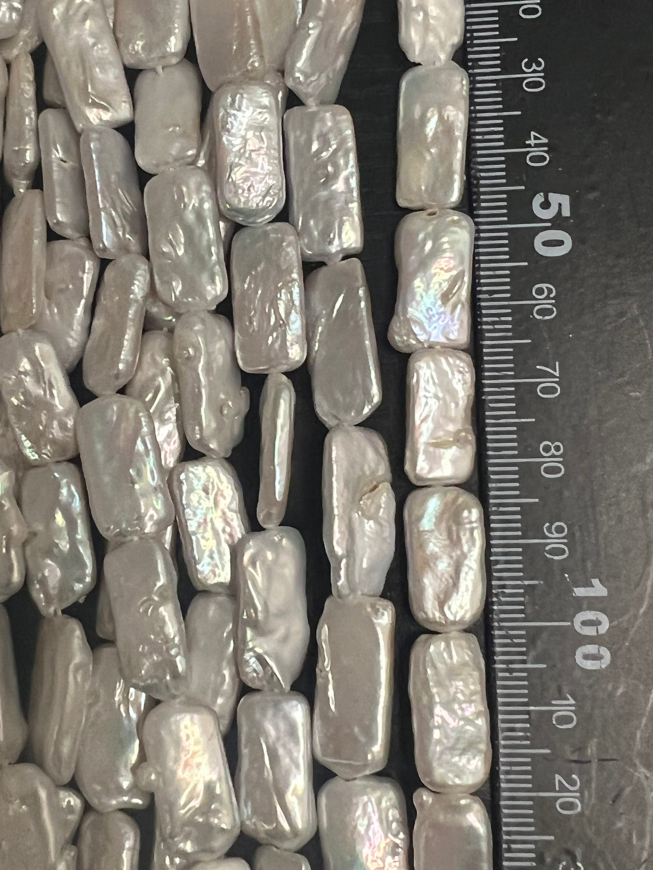 AA+ 9-10mmX18-20mm Baroque Square rectangle Pearl beads, luster White Genuine keshi Freshwater Pearl full strand 15" NEW SALE KC3032