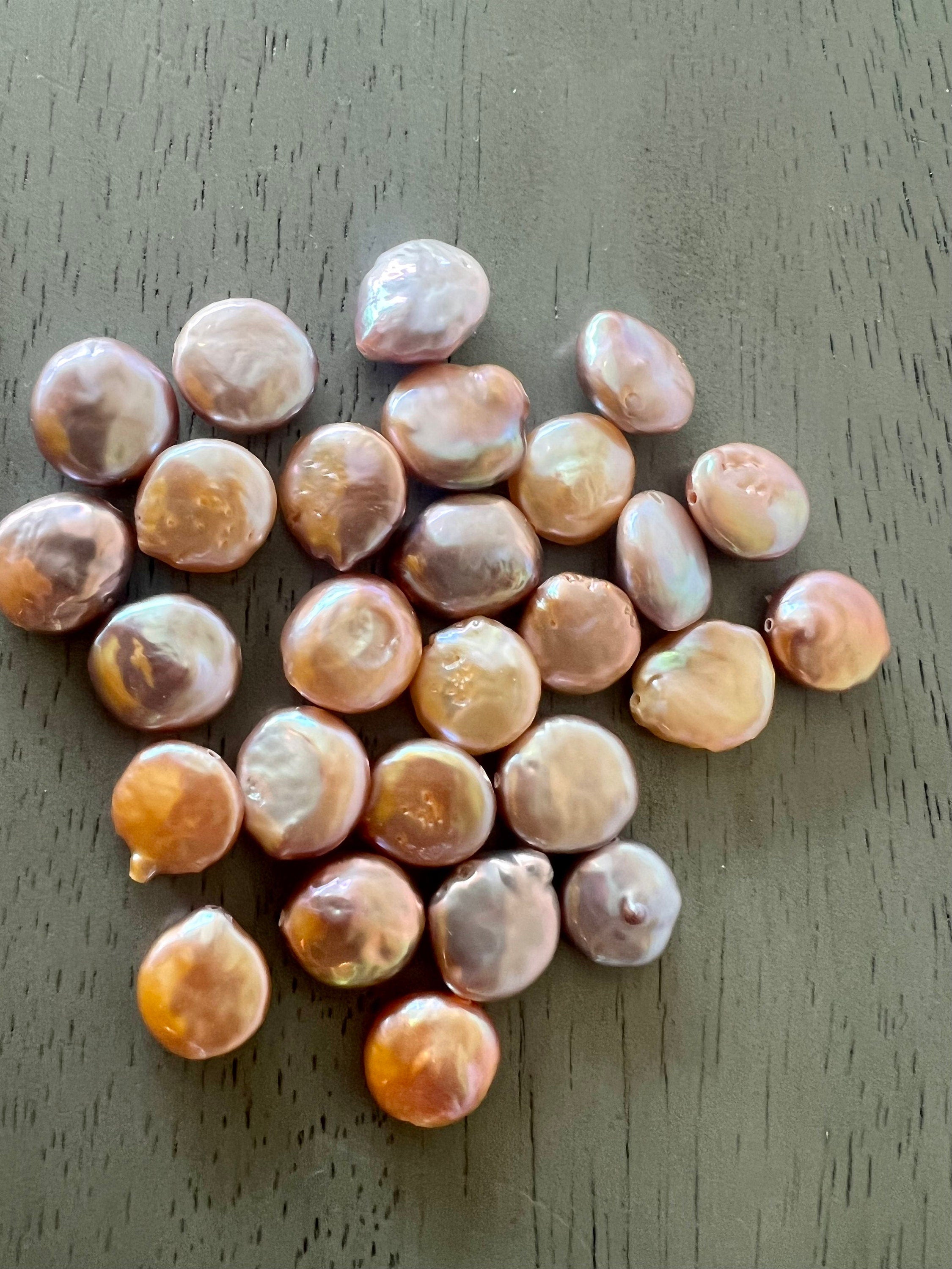 AA 12-13mm Baroque coin Pearl beads, natural multiple metallic Mauve color Genuine Coin Pearl, super  luster half strand 7.5" 16pc NEW SALE