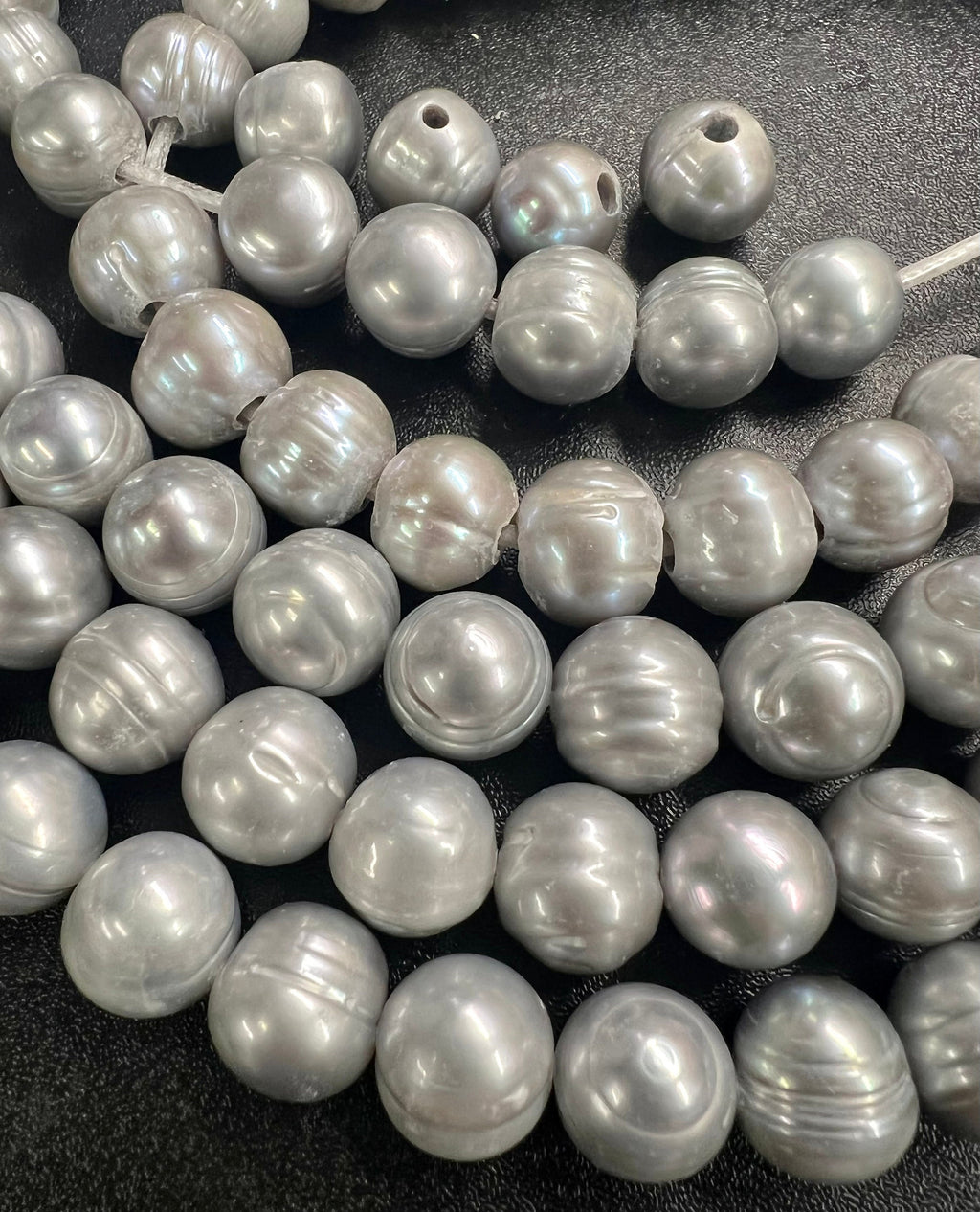 Huge 12-14mm Large Hole 2.2mm 3mm Freshwater Pearl Baroque round Potato Pearl Natural Silver Grey A-AA 7"  half Strand 15pc beads #RS3015S