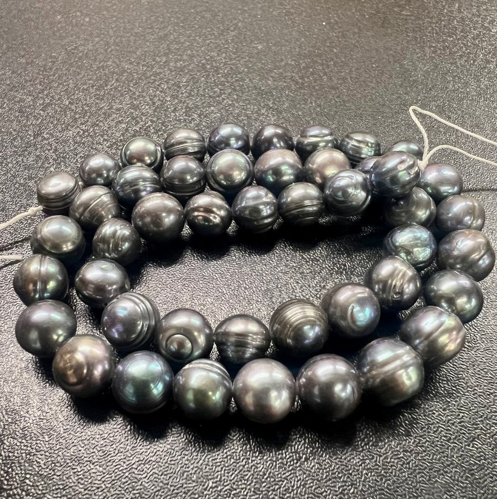 AA+ 8-8.5mm round baroque freshwater pearl, luster metallic peacock blue 15" full strand 45+ pcs circled round pearl beads NEW #RS3021P