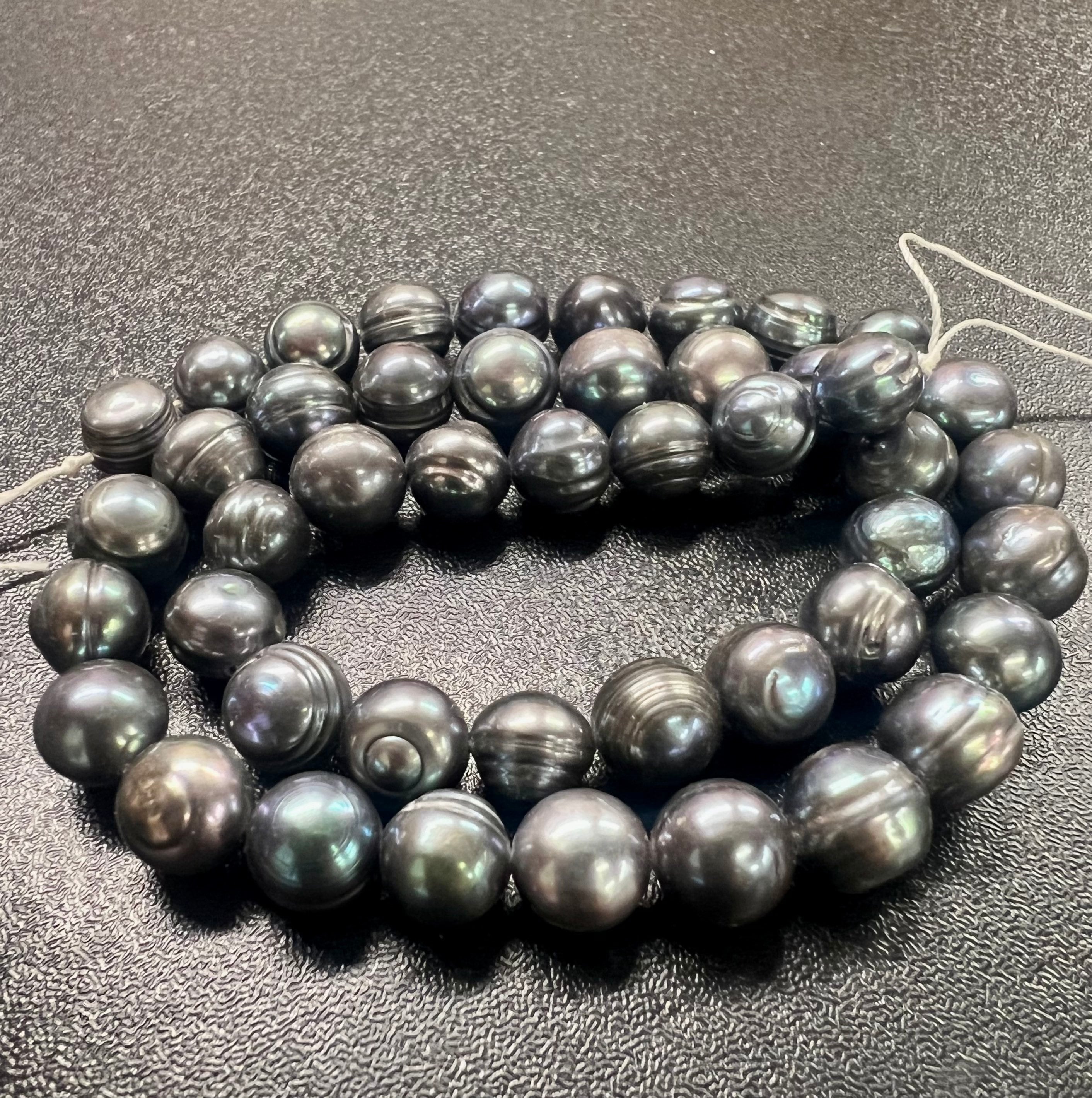 AA+ 8-8.5mm round baroque freshwater pearl, luster metallic peacock blue 15" full strand 45+ pcs circled round pearl beads NEW #RS3021P