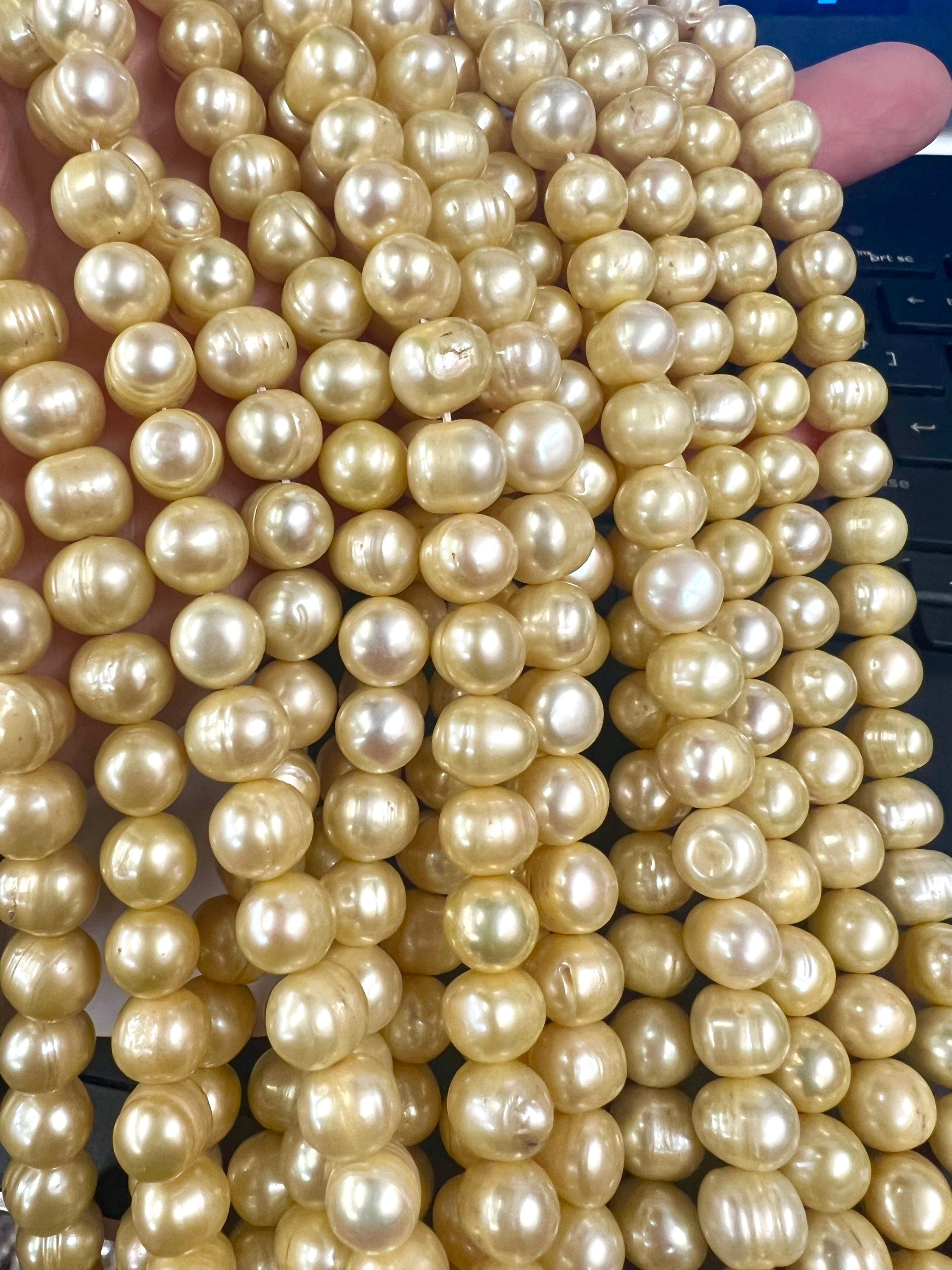 8mm Freshwater Pearl round potato pearl Yellow Champagne 15'' Full Strand 50pc  #RS2062
