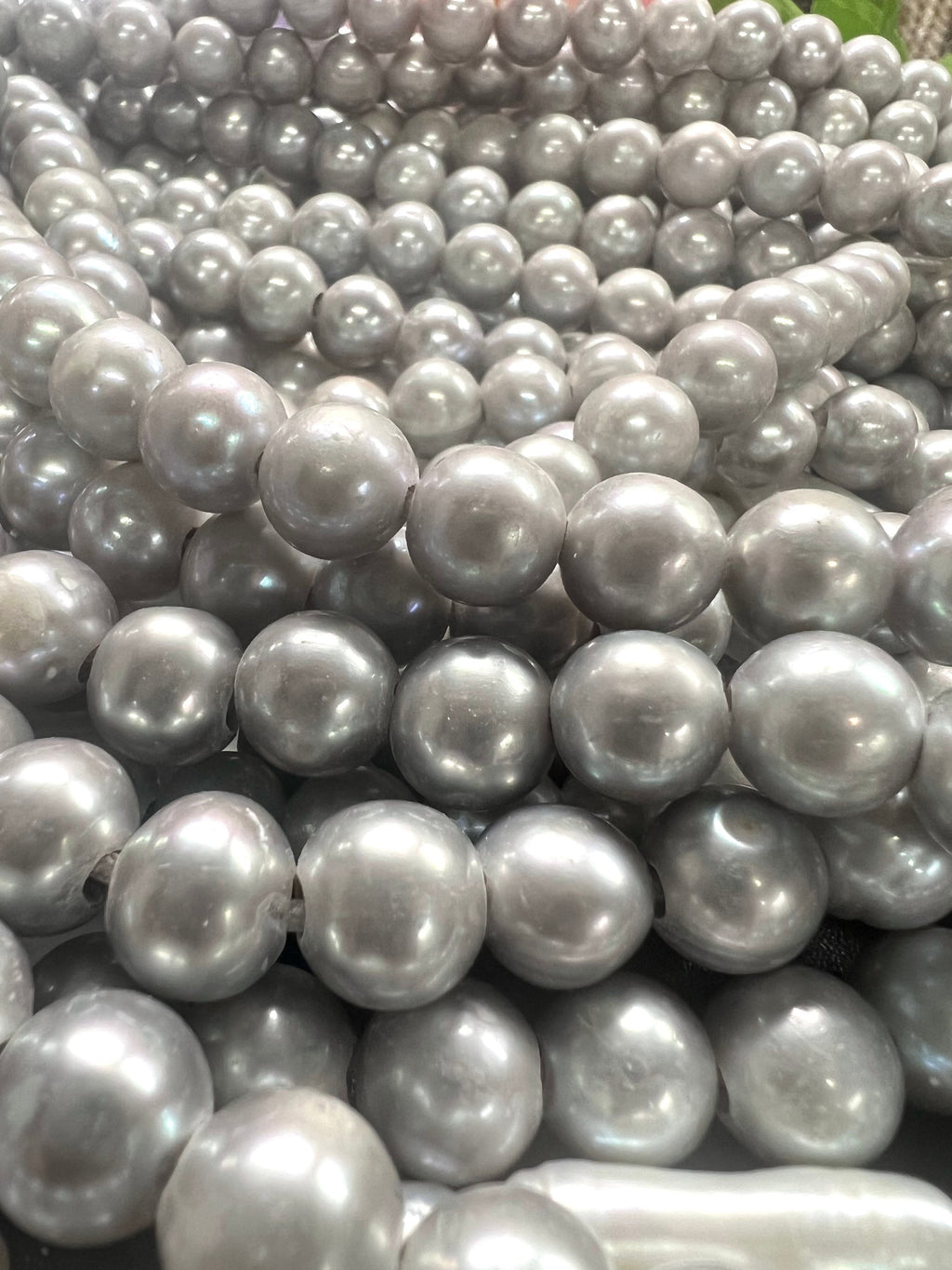 11-12mm A-AA Off round Freshwater Pearl Large hole 2.2mm 3mm Potato Pearl silver grey 7'' half Strand 15pc genuine pearl beads #RS3008GLH