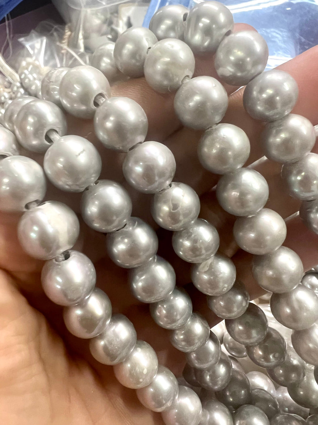 11-12mm A-AA Off round Freshwater Pearl Large hole 2.2mm 3mm Potato Pearl silver grey 7'' half Strand 15pc genuine pearl beads #RS3008GLH