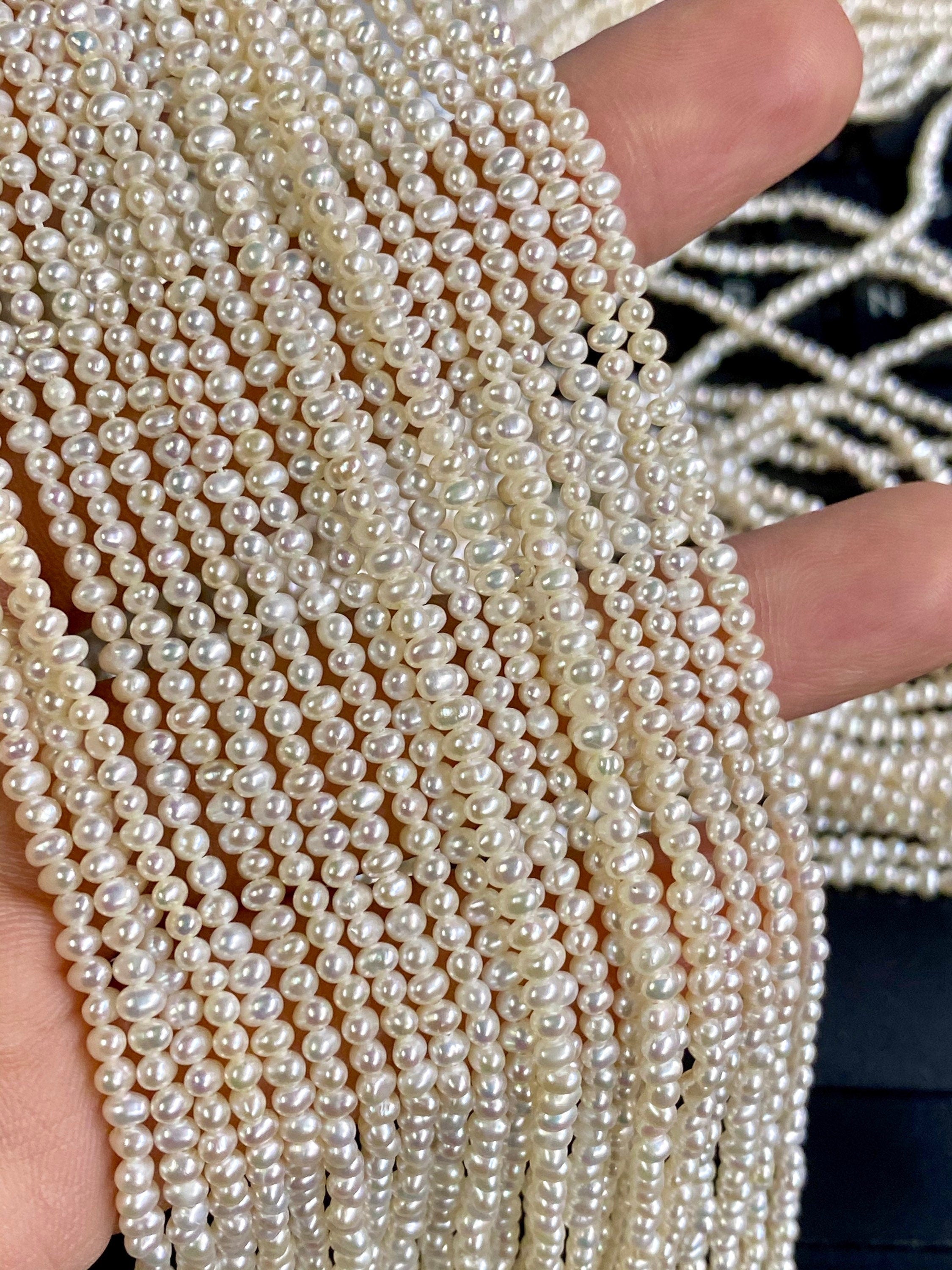 NEW AA+  1.5-2mm Tinny Seed luster white Potato Round off  Freshwater Pearl 15" full strand 220+ pc Cute seed pearl beads #SD7010 SALE