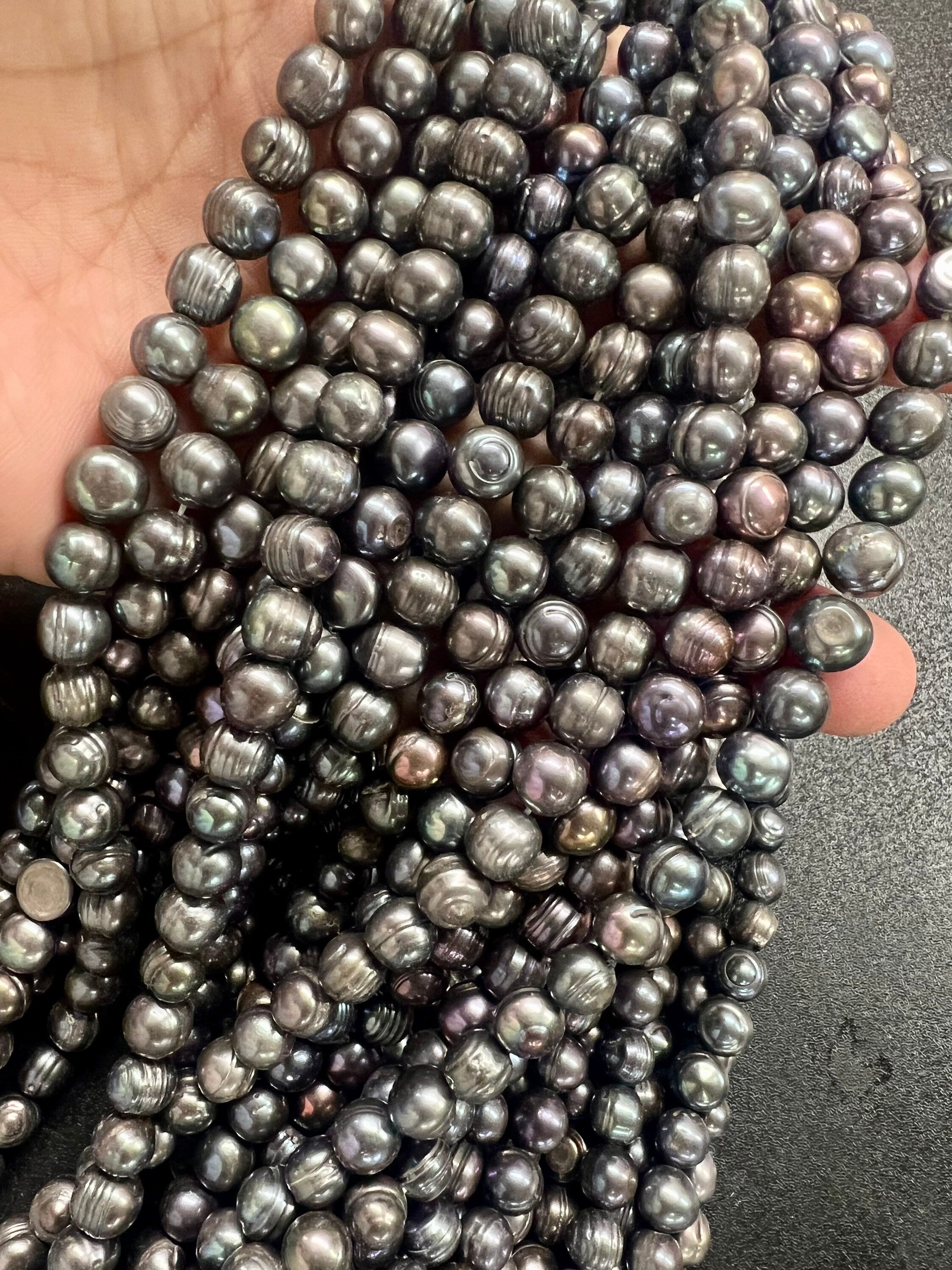 AA+ 8-8.5mm round baroque freshwater pearl, luster metallic peacock blue 15" full strand 45+ pcs circled round pearl beads NEW #RS3021P