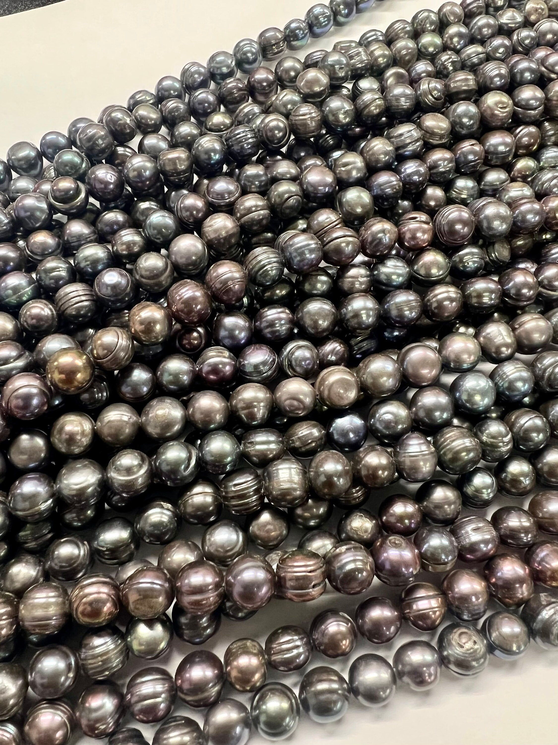 AA+ 8-8.5mm round baroque freshwater pearl, luster metallic peacock blue 15" full strand 45+ pcs circled round pearl beads NEW #RS3021P