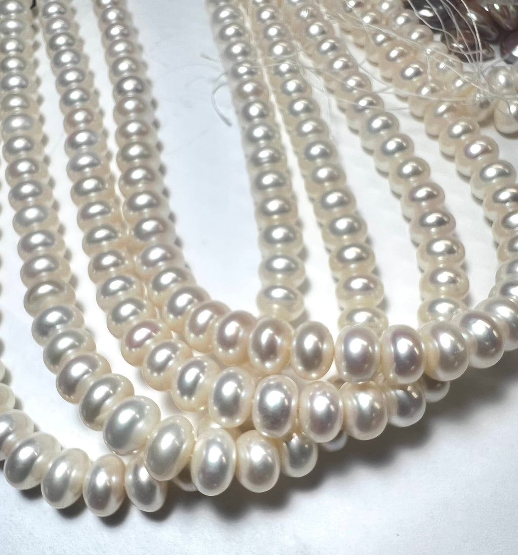 AAA 10-10.5mm, 11mm Large  Roundel Round Freshwater Pearl, Natural Ivory White 15'' Full Strand 52+ pc genuine button pearl beads--#RS3022