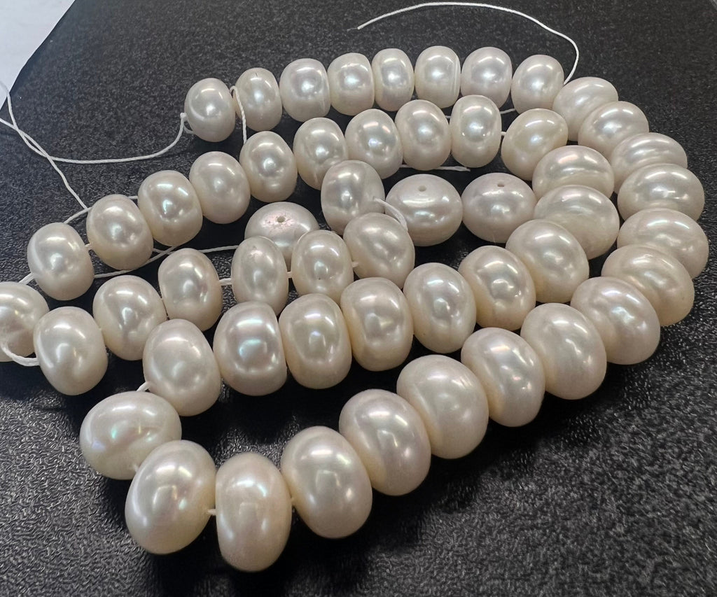 AAA 10-10.5mm, 11mm Large  Roundel Round Freshwater Pearl, Natural Ivory White 15'' Full Strand 52+ pc genuine button pearl beads--#RS3022