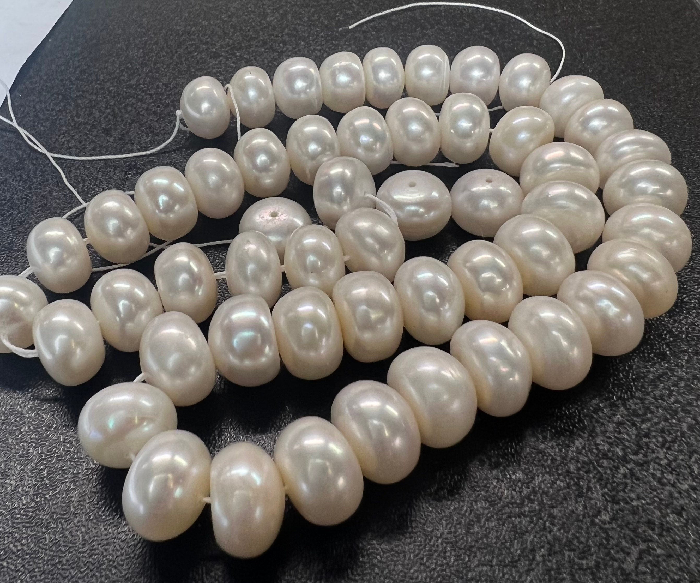 AAA 10-10.5mm, 11mm Large  Roundel Round Freshwater Pearl, Natural Ivory White 15'' Full Strand 52+ pc genuine button pearl beads--#RS3022