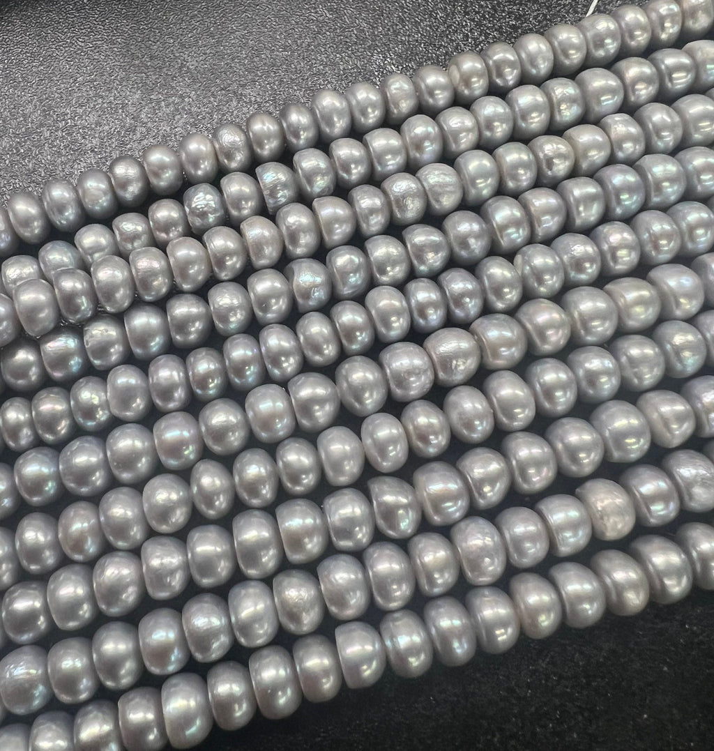 AA 5.5X6.5mm Button Round Freshwater Pearl roundel Potato Pearl stunning luster Natural Silver Grey genuine pearl 15'' Full Strand #RS3011S