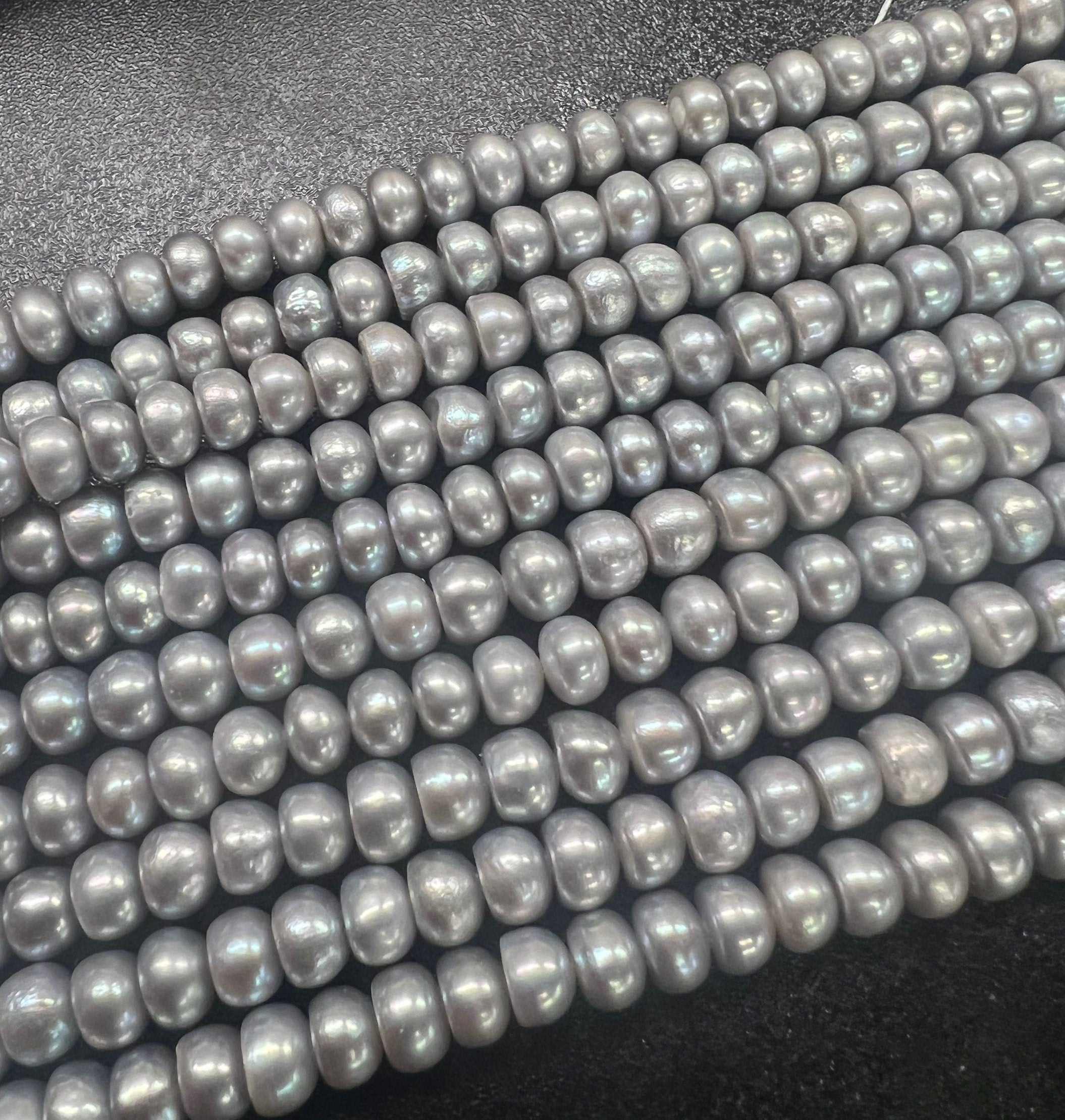 AA 5.5X6.5mm Button Round Freshwater Pearl roundel Potato Pearl stunning luster Natural Silver Grey genuine pearl 15'' Full Strand #RS3011S