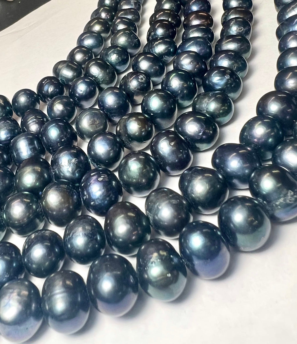 A-AA 10-11mm Big round potato freshwater pearl, luster peacock blue 15" full strand 36+ pcs circled round pearl beads wholesale RS2106, NEW
