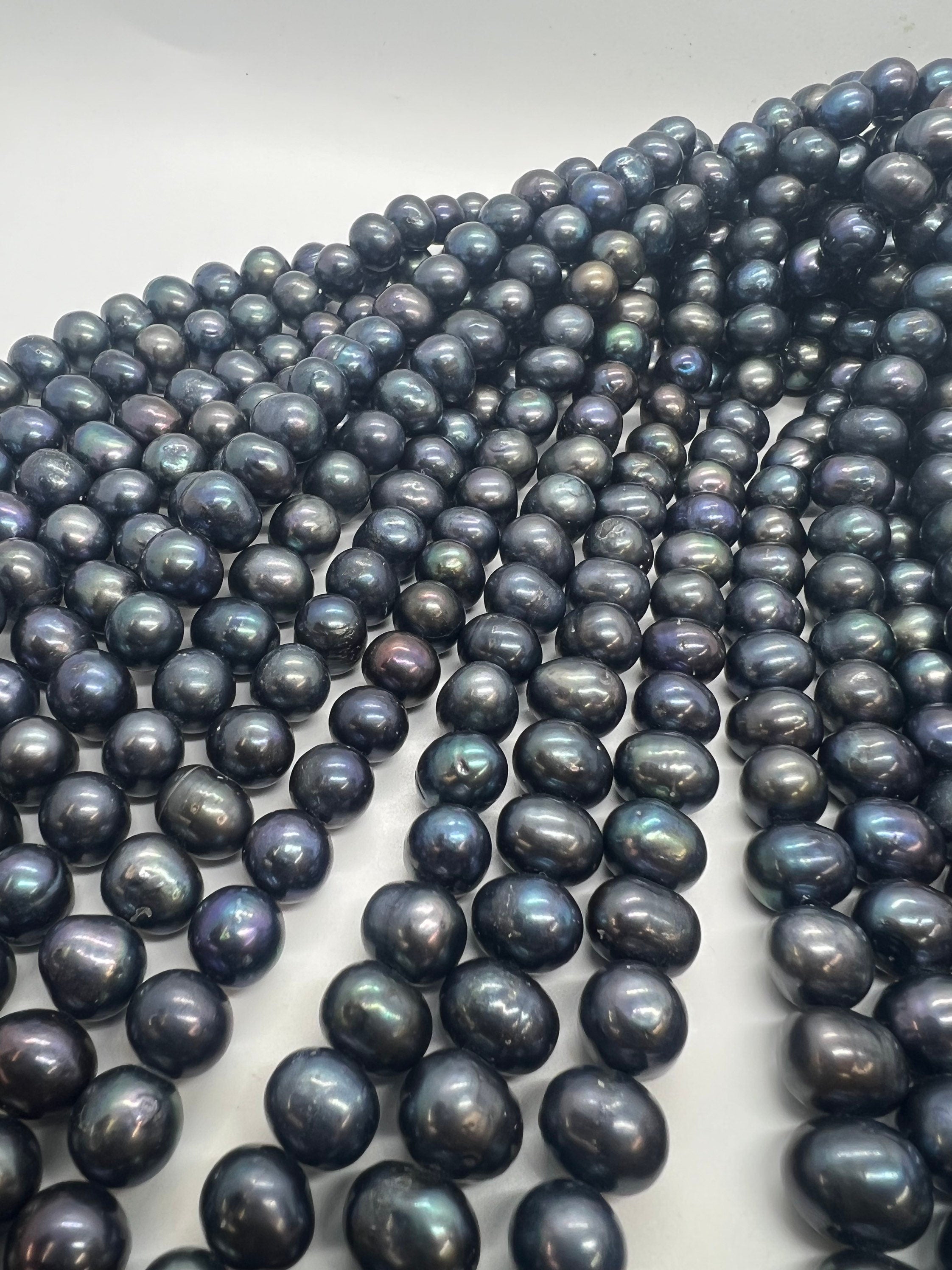 A-AA 10-11mm Big round potato freshwater pearl, luster peacock blue 15" full strand 36+ pcs circled round pearl beads wholesale RS2106, NEW