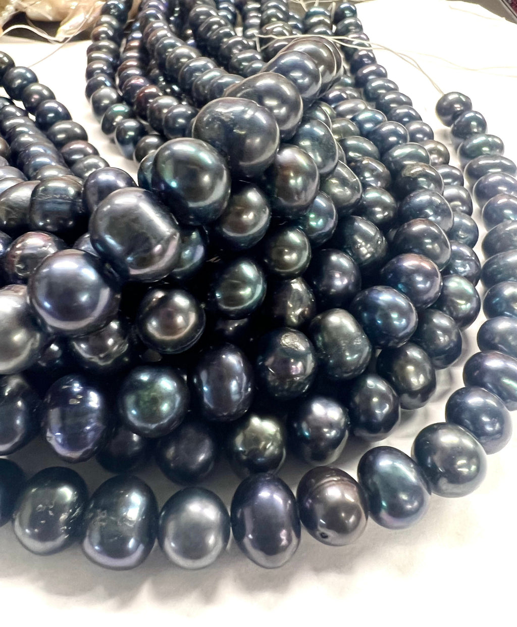 A-AA 10-11mm Big round potato freshwater pearl, luster peacock blue 15" full strand 36+ pcs circled round pearl beads wholesale RS2106, NEW