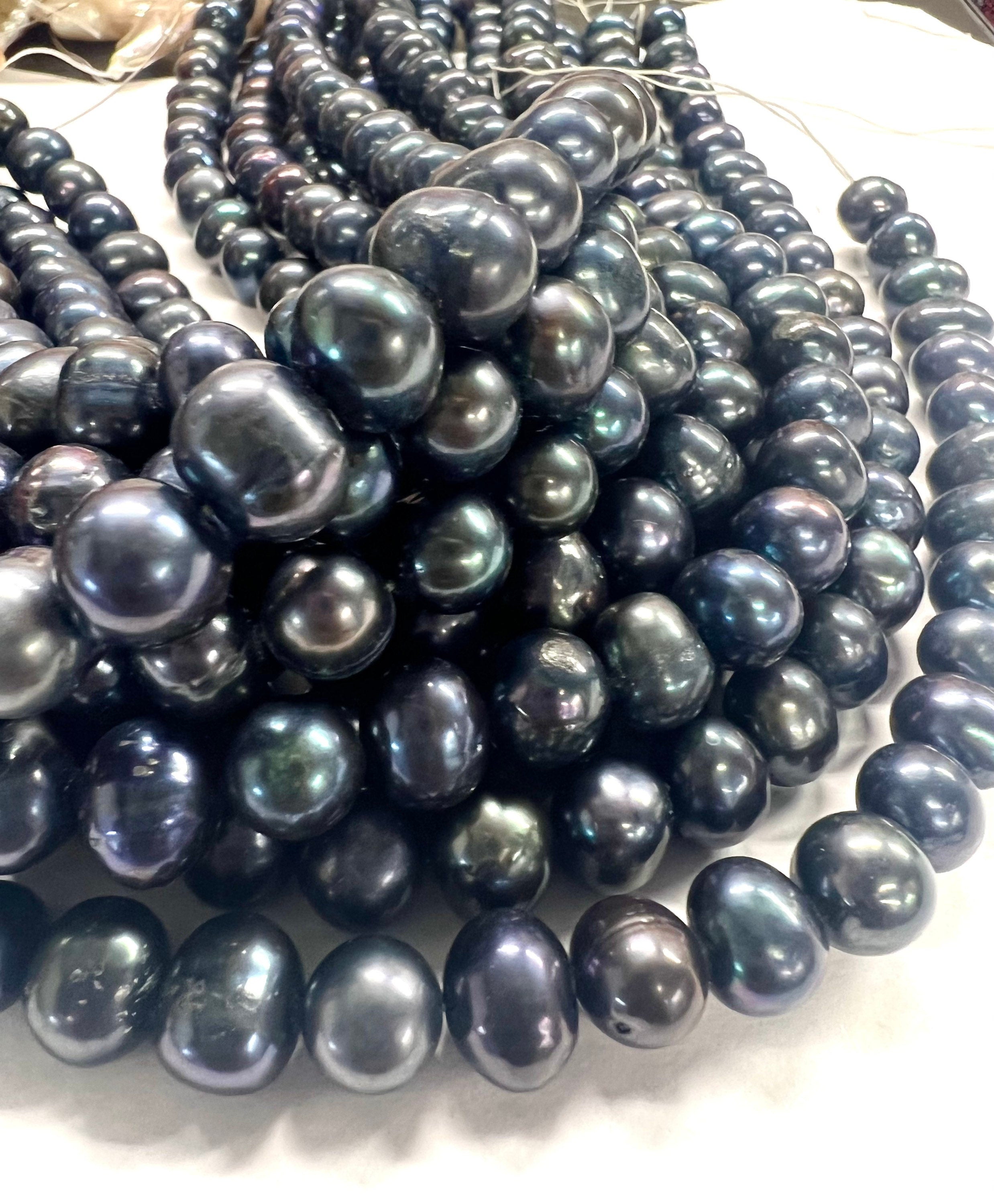 A-AA 10-11mm Big round potato freshwater pearl, luster peacock blue 15" full strand 36+ pcs circled round pearl beads wholesale RS2106, NEW