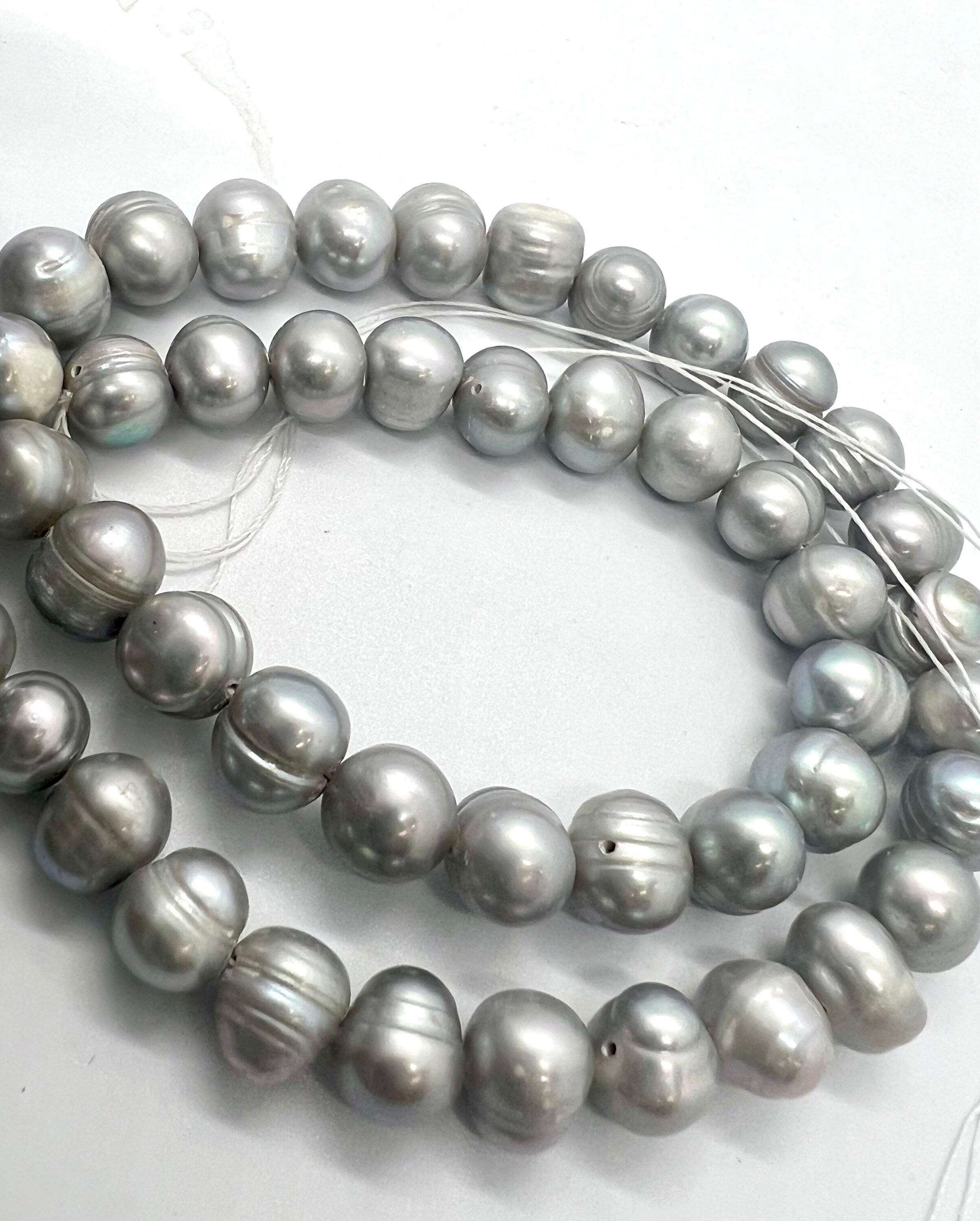 Clearance SALE 8-8.5mm Grey round baroque freshwater pearl, luster silver grey 15" full strand circled round pearl beads NEW #RS3021S