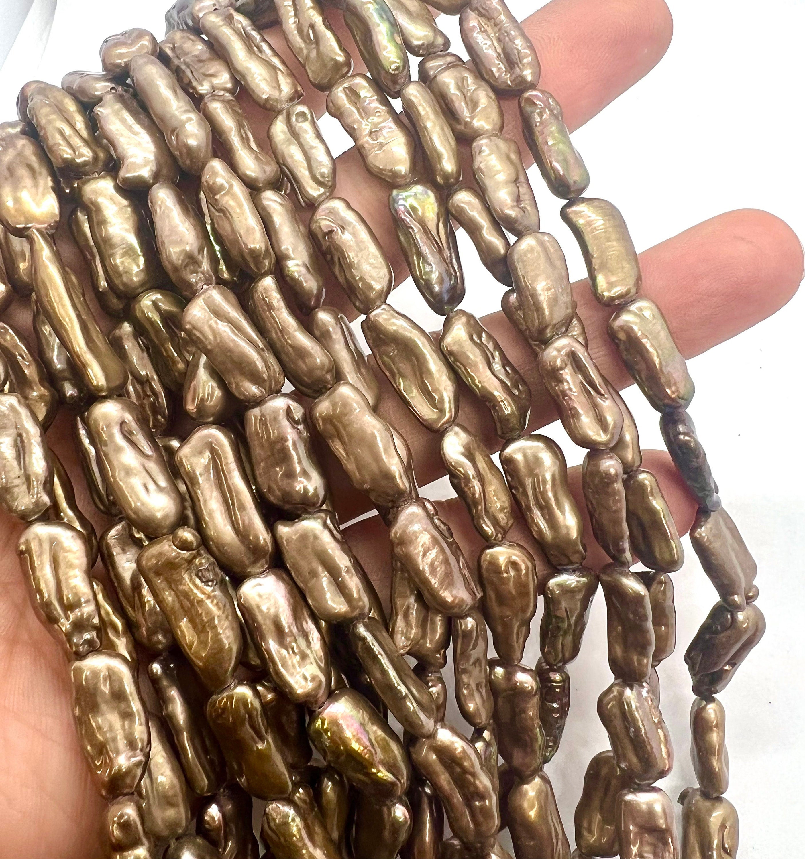 AAA Even7.5X18MM Biwa Pearl Dove chocolate brown pearl, Bronze copper brown pearl stick  full strand 15" 25pc beads  #KC5044---New Sale