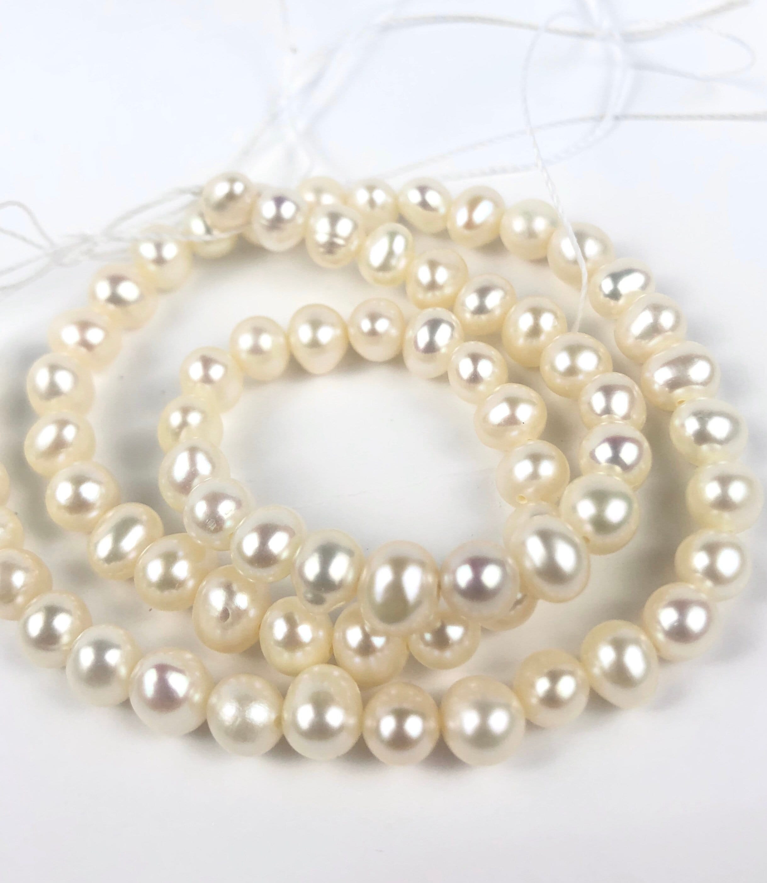 5-6mm A-AA Freshwater Pearl Round Off pearl white ivory Round potato --full strand 15"--Bridal pearl NEW Arrival Promotion Bargin