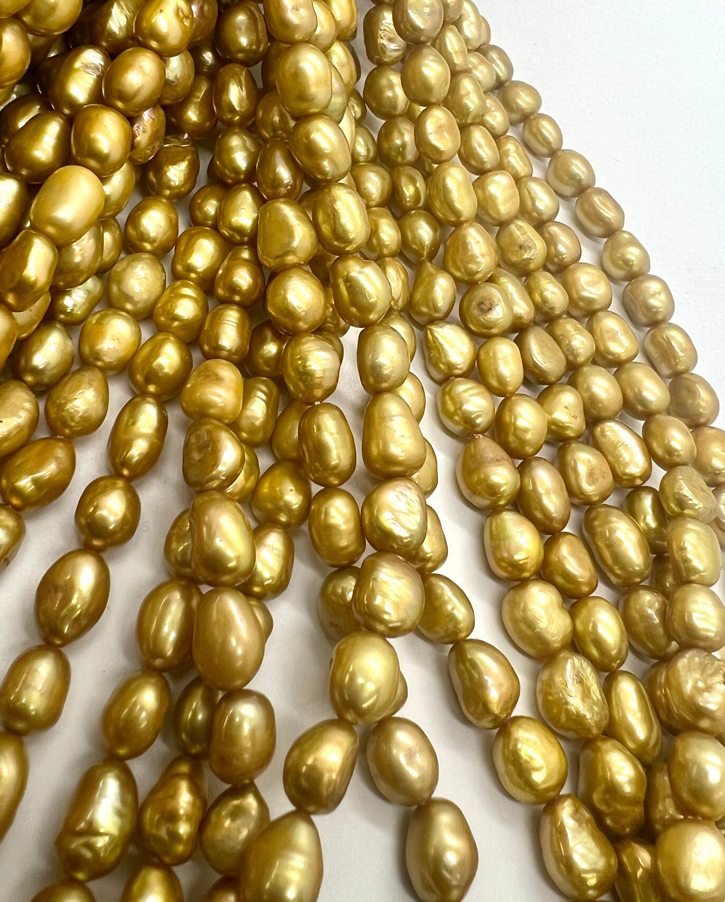 AA+ 7-8mmX8-10mm silk golden yellow Freshwater pearl mulandi yellow 15" full strand pebble nugget baroque rice pearl beads #BA4109Y NEW