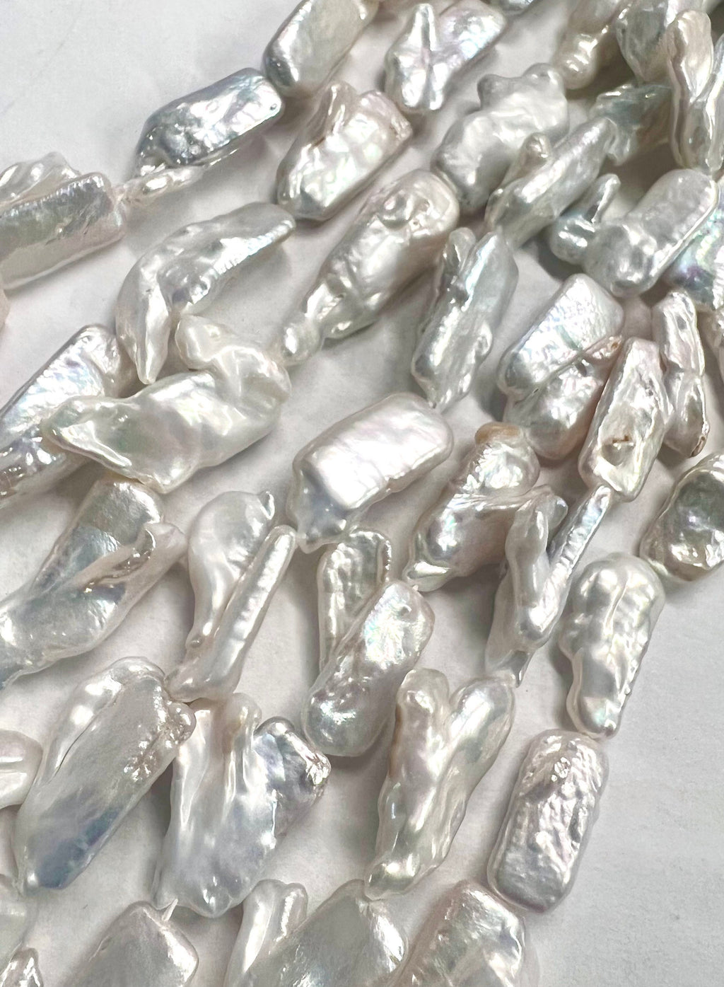 RARE Sum up Baroque Biwa, 22mm X 9MM mitten White Ivory baroque pearl stick, full strand 15" 18pc+ Biwa Pearl Beads #KC3032S---New Sale