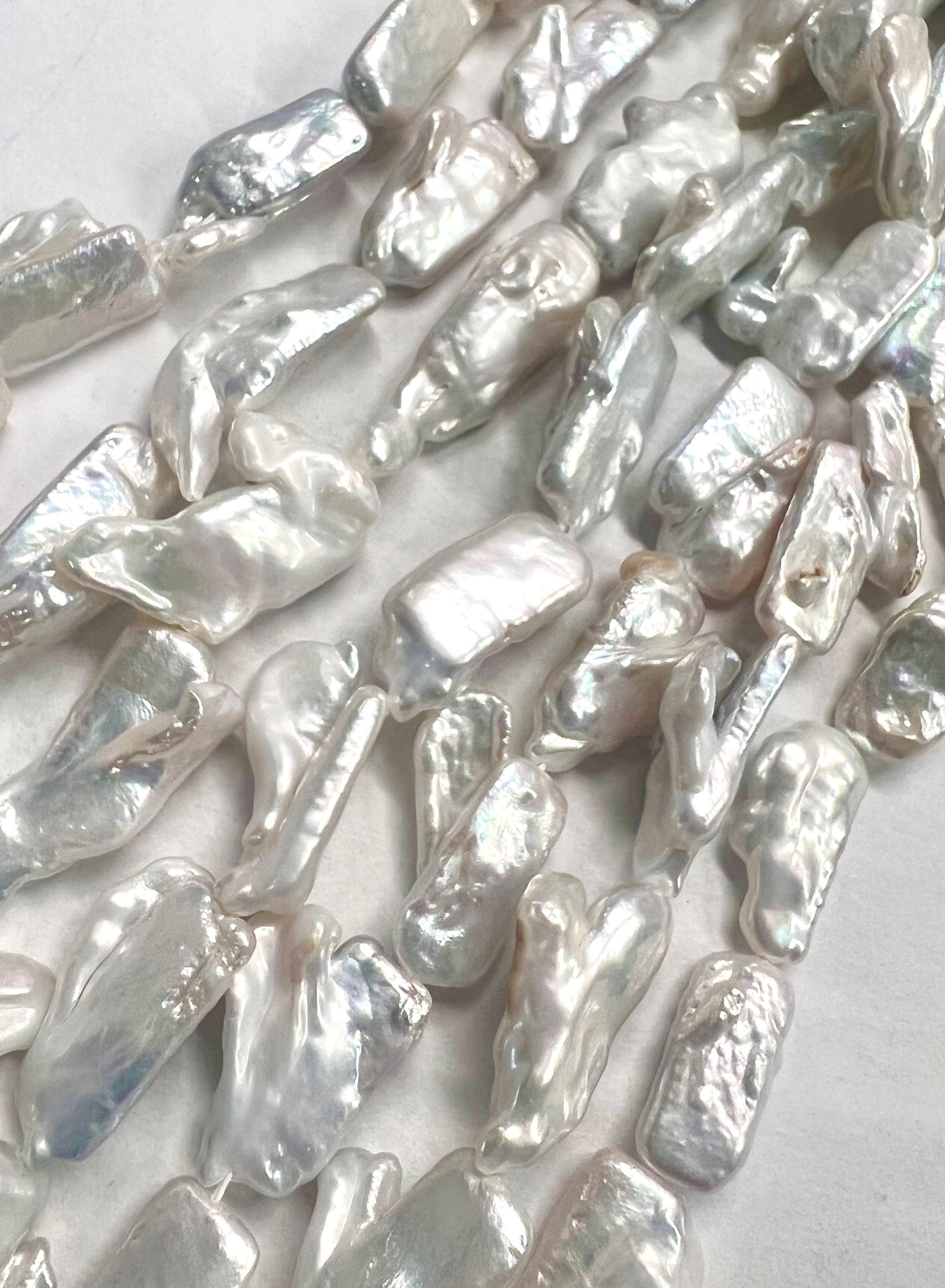 RARE Sum up Baroque Biwa, 22mm X 9MM mitten White Ivory baroque pearl stick, full strand 15" 18pc+ Biwa Pearl Beads #KC3032S---New Sale