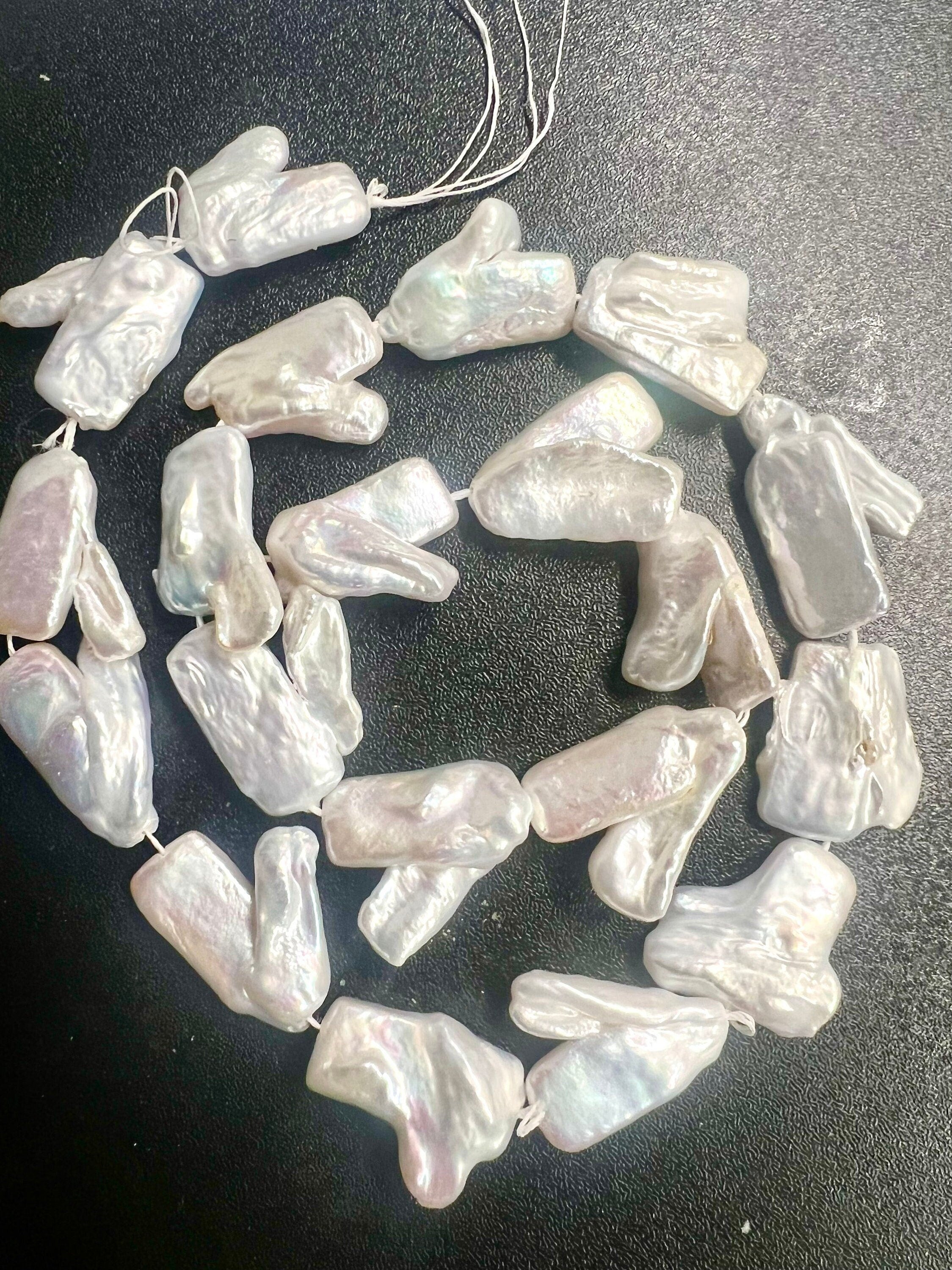 RARE Sum up Baroque Biwa, 22mm X 9MM mitten White Ivory baroque pearl stick, full strand 15" 18pc+ Biwa Pearl Beads #KC3032S---New Sale