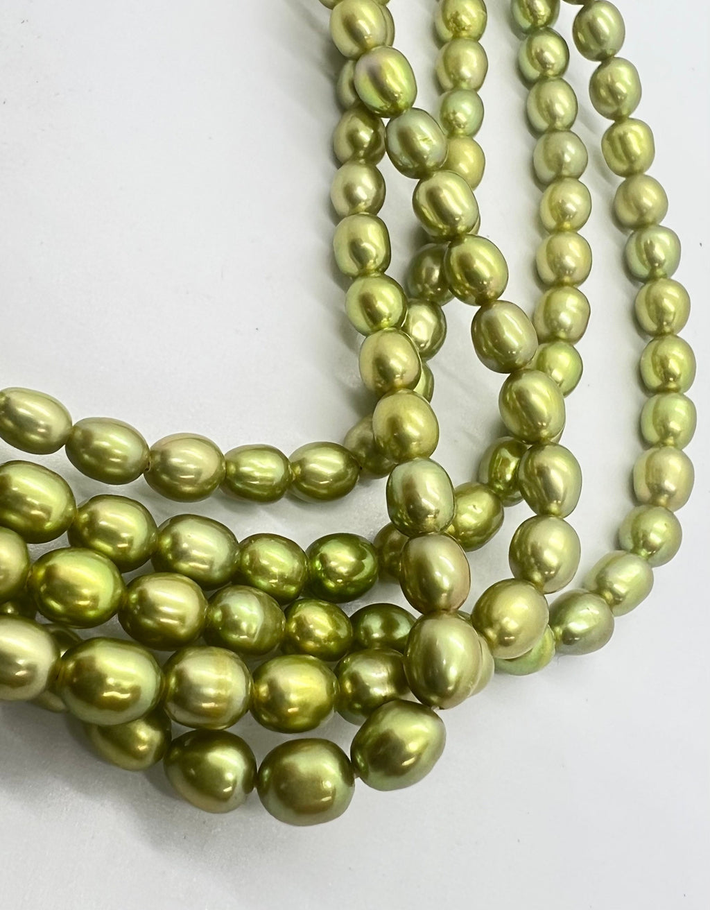 AAA+ gem quality 5mmX6mm Rice Oval Pearl, 16" full strand Stunning olive green Freshwater pearl 65+ pc loose pearl beads #DR3206 New SALE