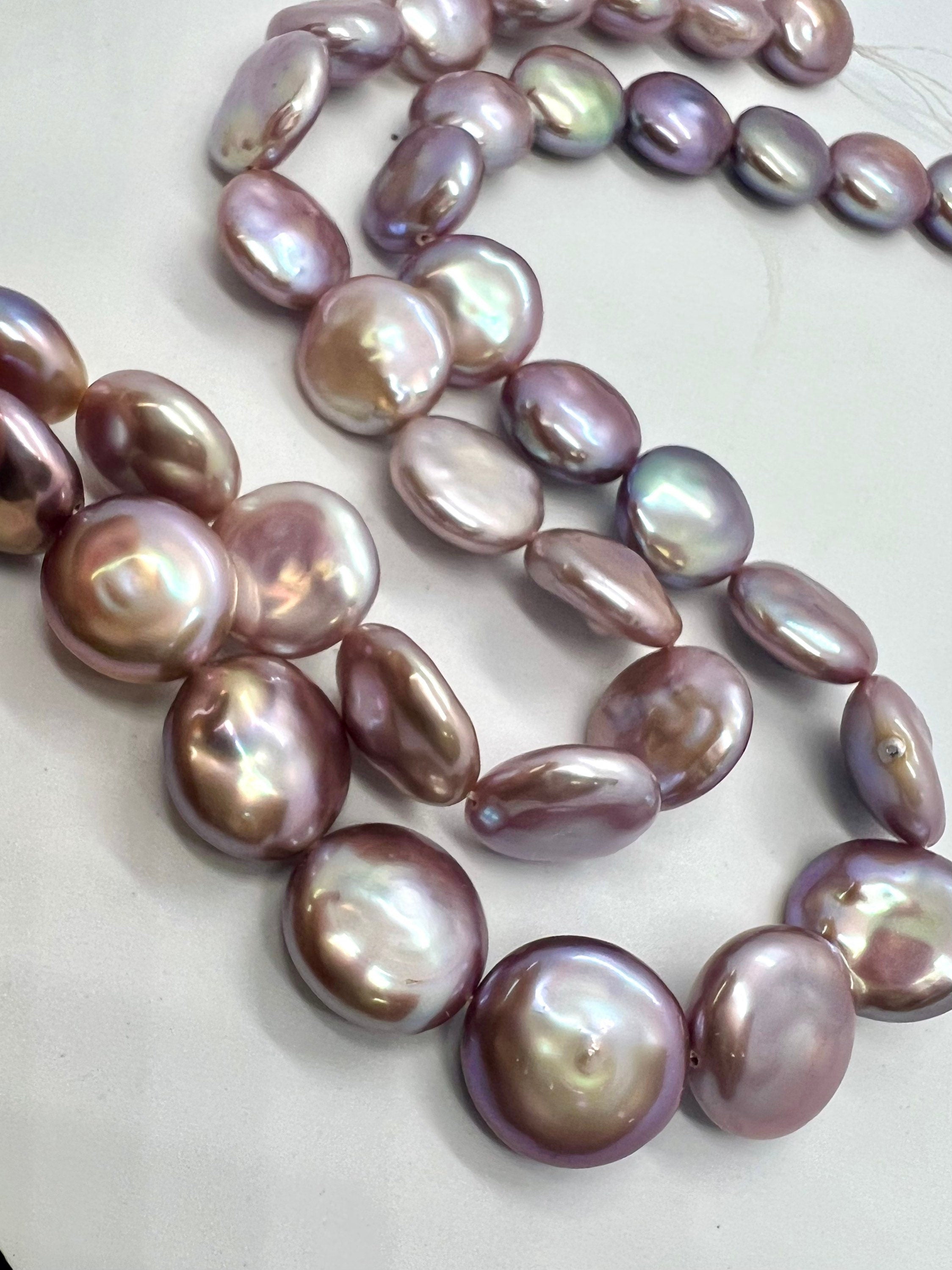 WOW AAA+ top gem quality Large 13-15mm Coin Pearl, Rare Natural Mauve Pink purple metallic tone Super Luster Smooth Thick Coin Pearl KC3033A