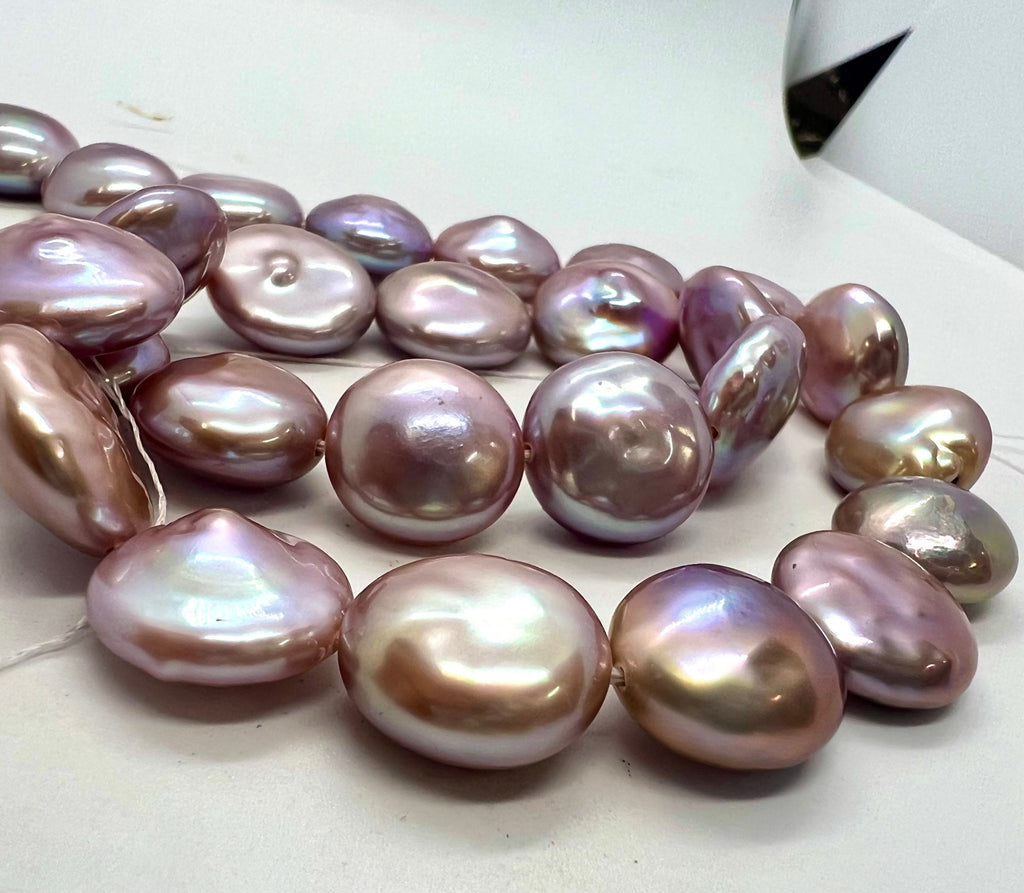 WOW AAA+ top gem quality Large 13-15mm Coin Pearl, Rare Natural Mauve Pink purple metallic tone Super Luster Smooth Thick Coin Pearl KC3033A