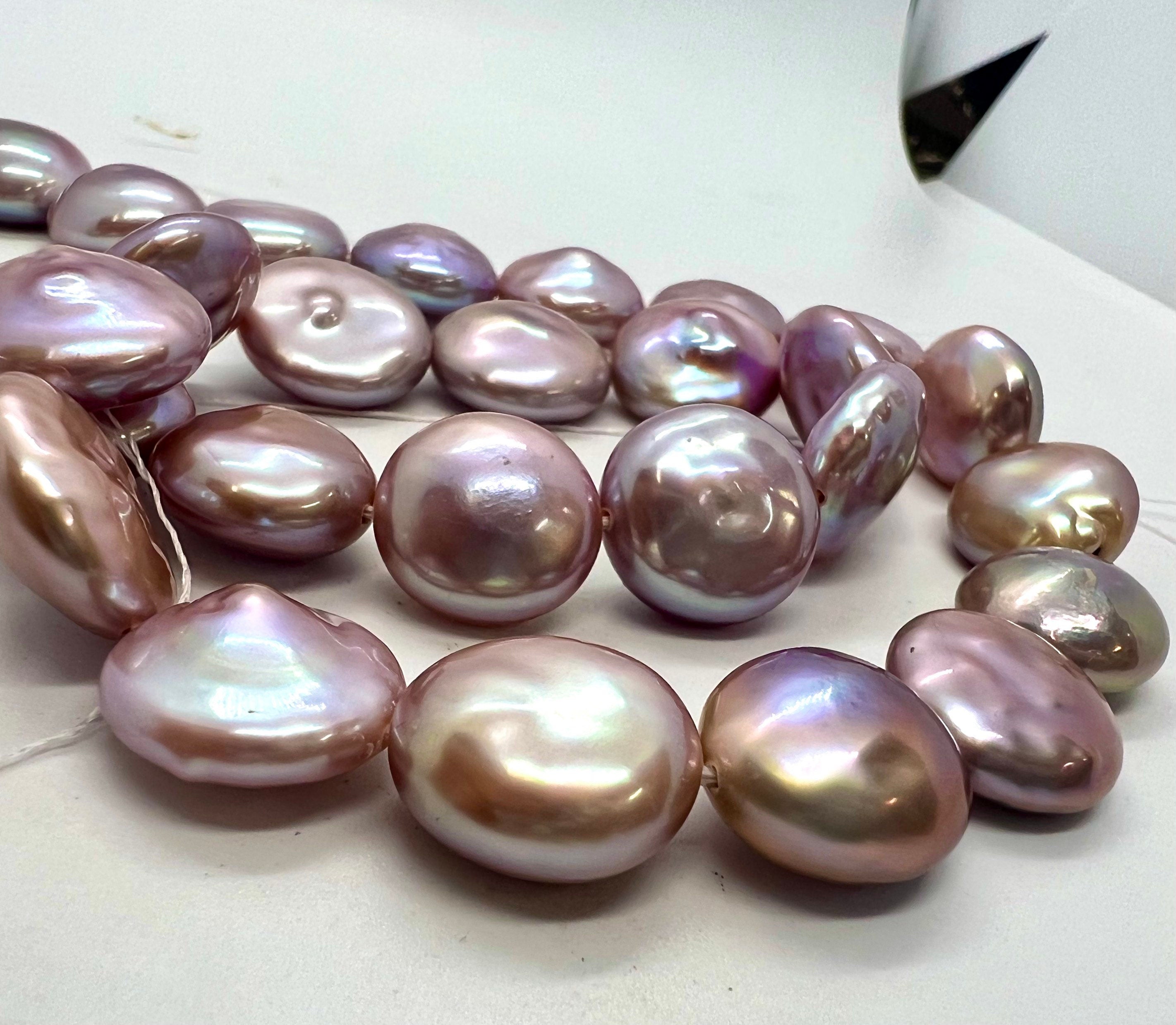WOW AAA+ top gem quality Large 13-15mm Coin Pearl, Rare Natural Mauve Pink purple metallic tone Super Luster Smooth Thick Coin Pearl KC3033A