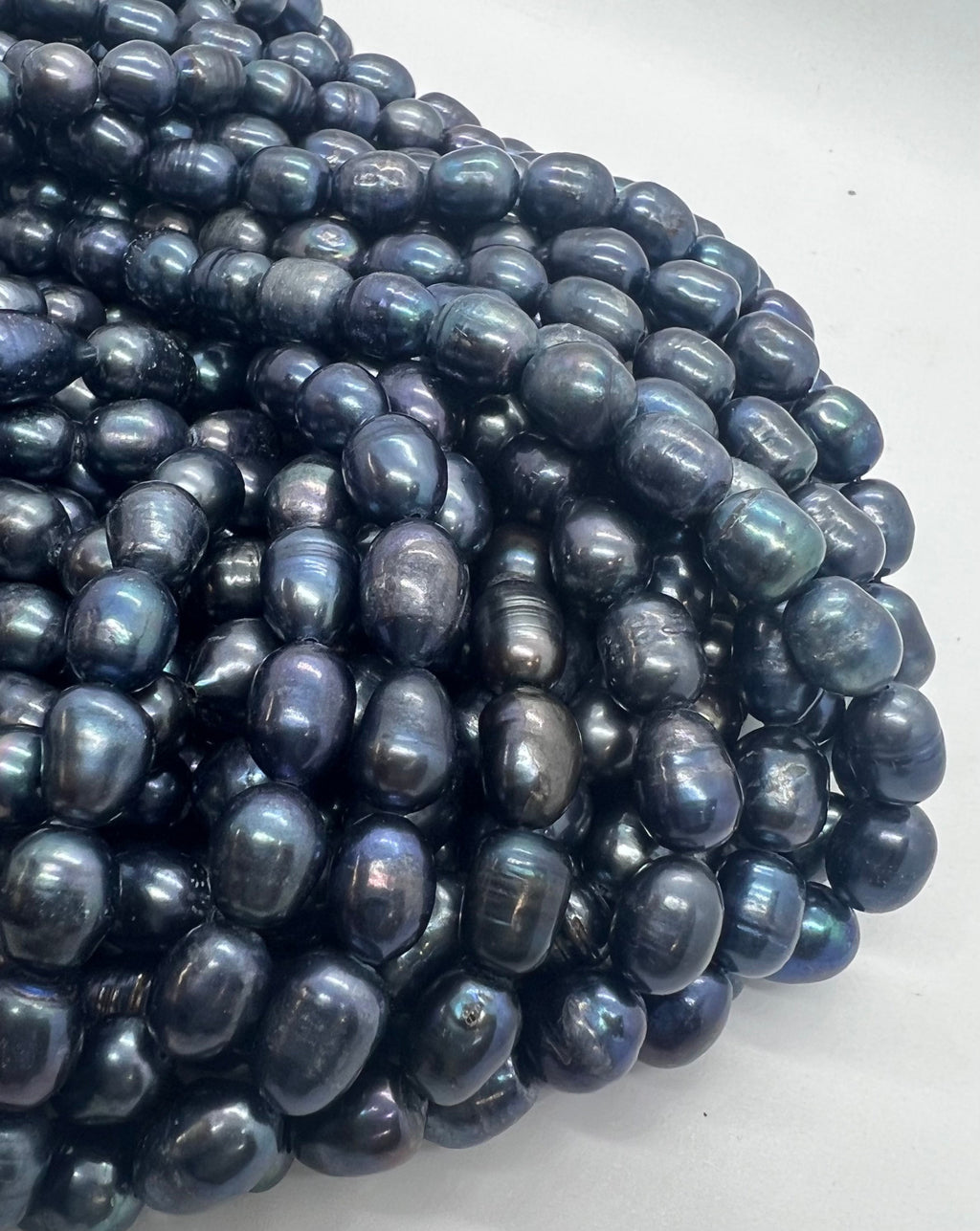 8mmX10-11mm Rice Baroque Pearl Freshwater Pearl midnight navy blue color oval pearl beads----15" full strand 38 pc #DR3049 NEW Sale