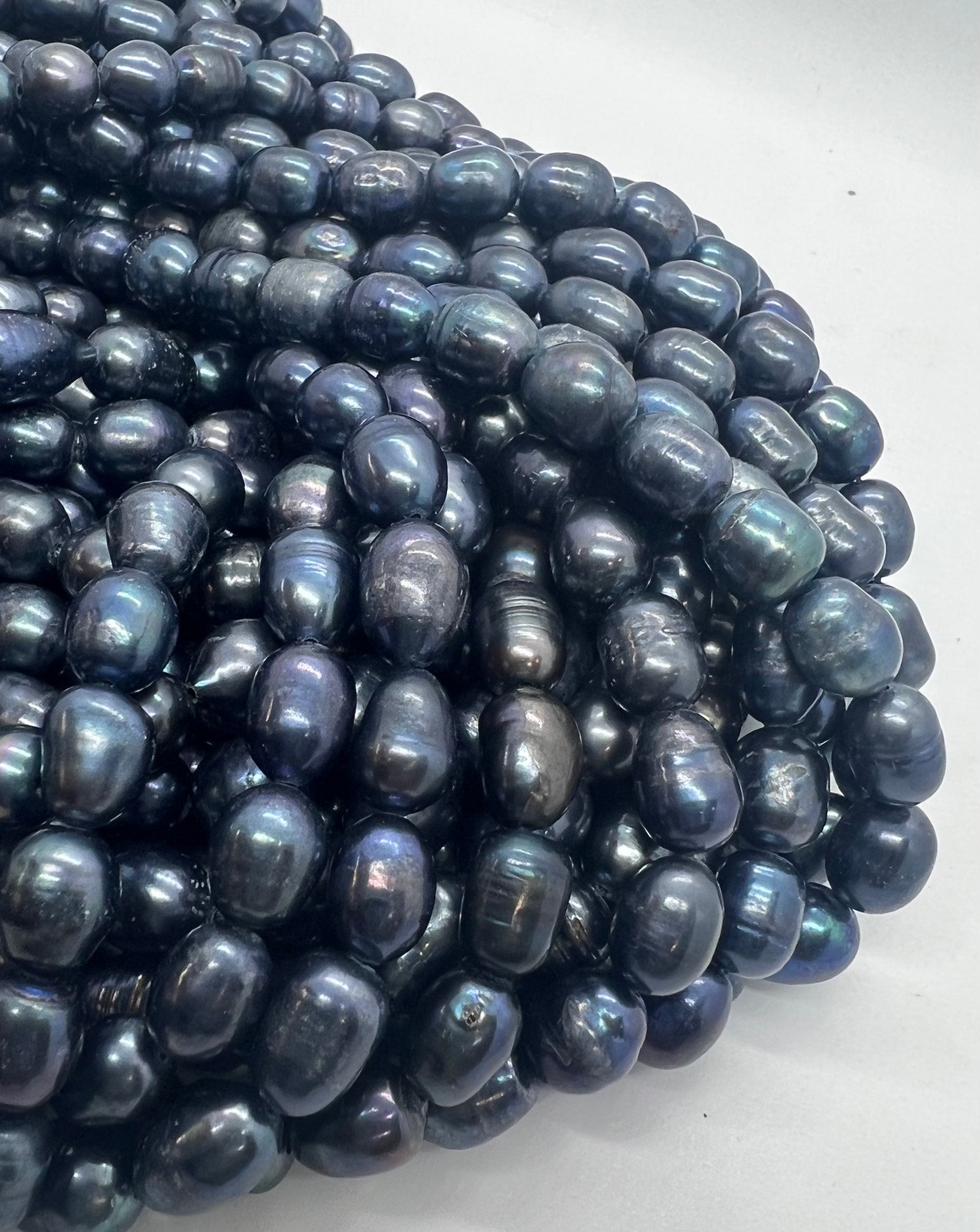 8mmX10-11mm Rice Baroque Pearl Freshwater Pearl midnight navy blue color oval pearl beads----15" full strand 38 pc #DR3049 NEW Sale
