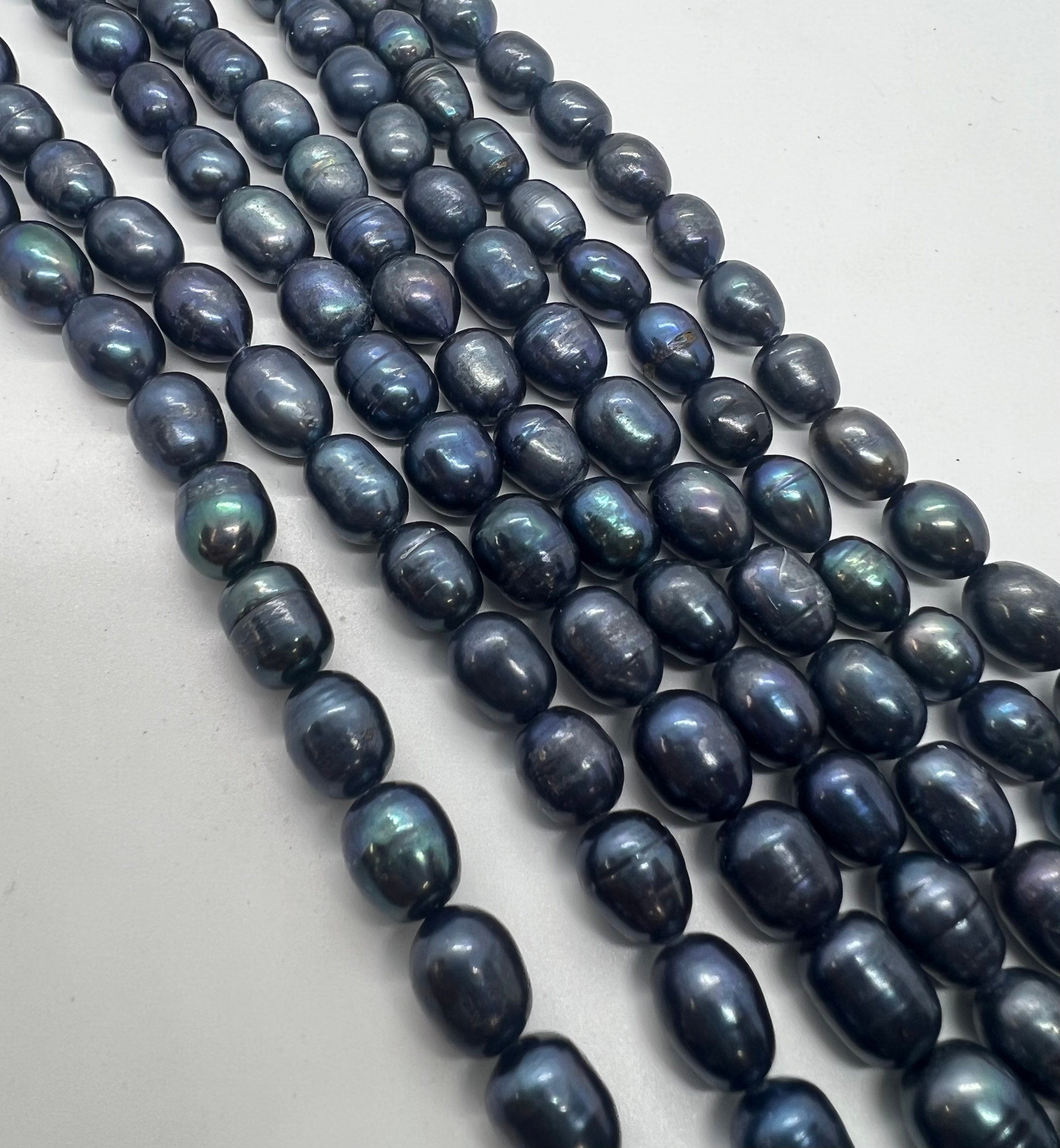 X-Large 10-11mmX13-15mm Rice Baroque Pearl, 15" full strand midnight navy blue color oval Freshwater Pearl beads--26pc #DR3049L NEW Sale