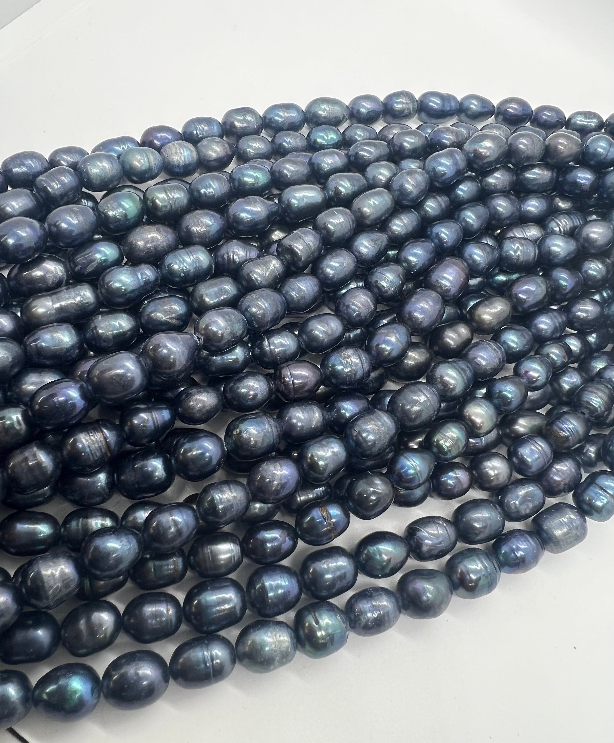 8mmX10-11mm Rice Baroque Pearl Freshwater Pearl midnight navy blue color oval pearl beads----15" full strand 38 pc #DR3049 NEW Sale