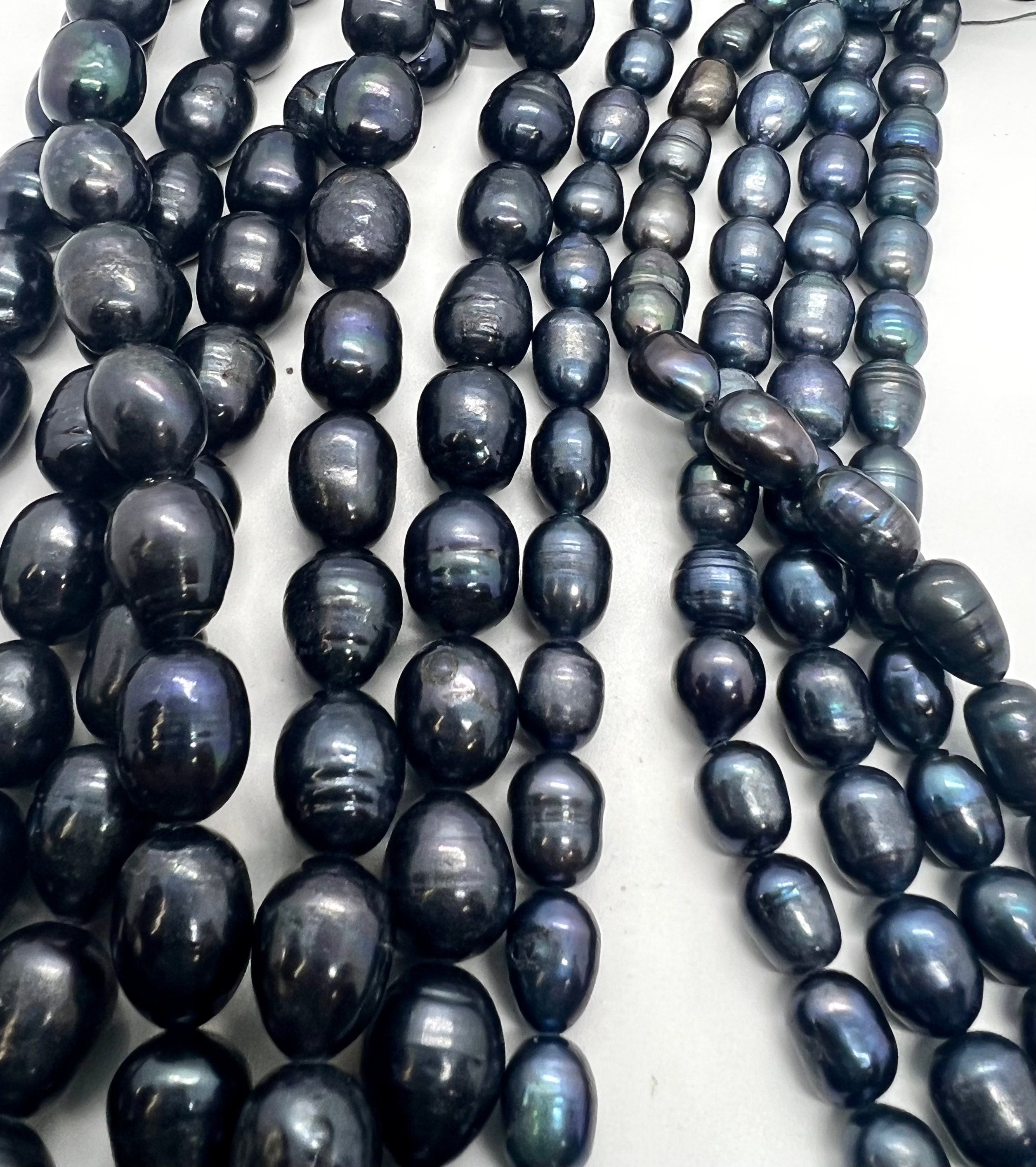 X-Large 10-11mmX13-15mm Rice Baroque Pearl, 15" full strand midnight navy blue color oval Freshwater Pearl beads--26pc #DR3049L NEW Sale