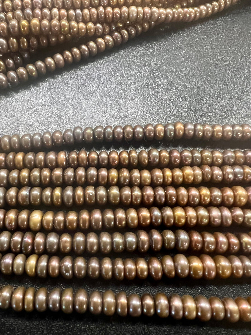 AAA 3.5X6mm Roundel button pearl, 15" full strand Freshwater Pearl spacer, 110+ pcs dark peacock brown bronze pearl beads, wholesale #CB6065