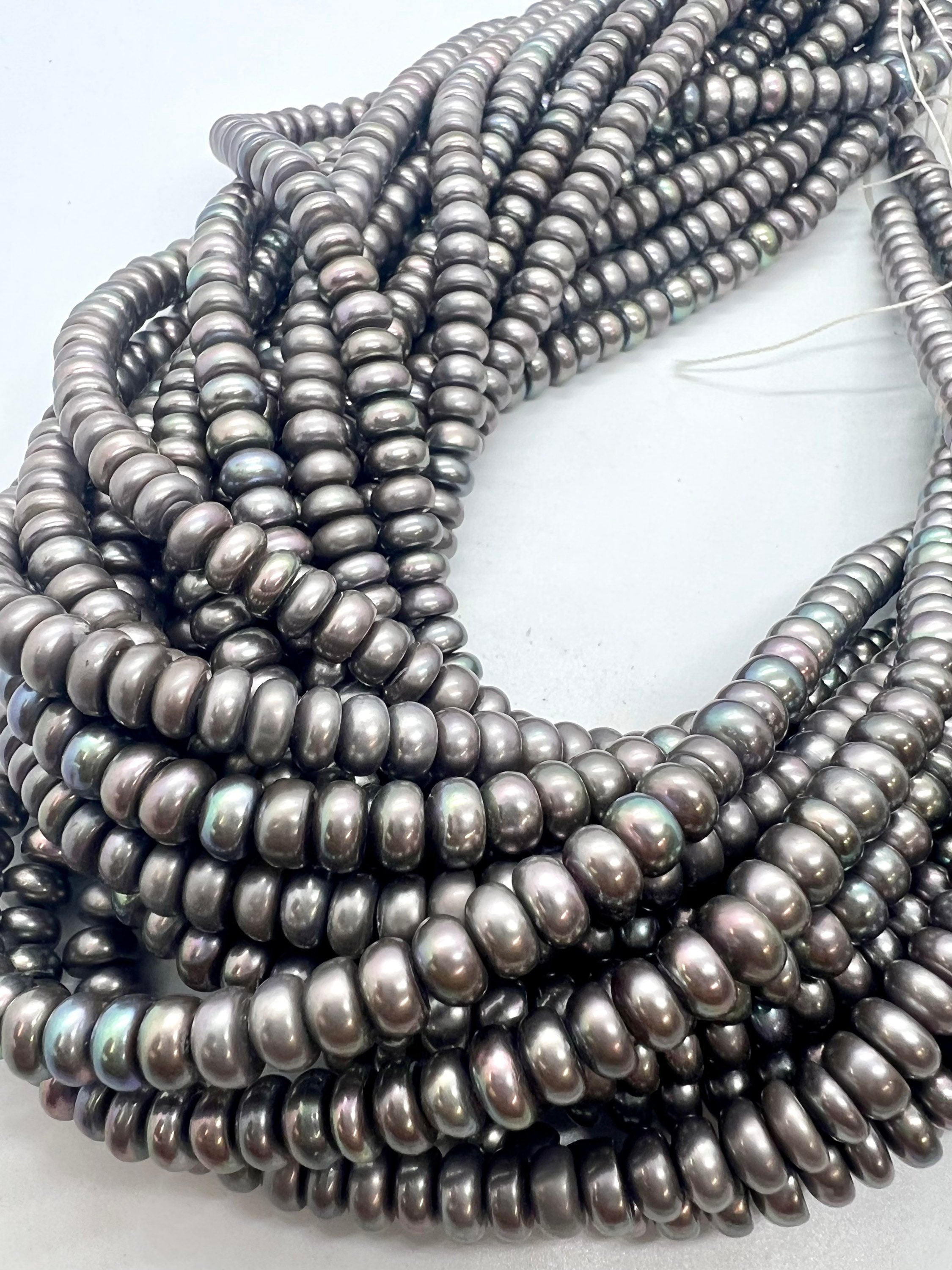 AAA 3.5X6.5mm Roundel button pearl, 15" full strand Freshwater Pearl spacer, 110+ grey golden yellow brown pearl beads, wholesale #CB6066