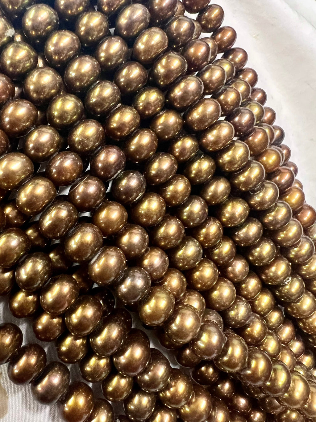 AAA 7mm roundel stunning brown Freshwater Pearl, Full Strand 15" round roundel luster Brown potato pearl--70+ pc loose pearl beads #RS2083