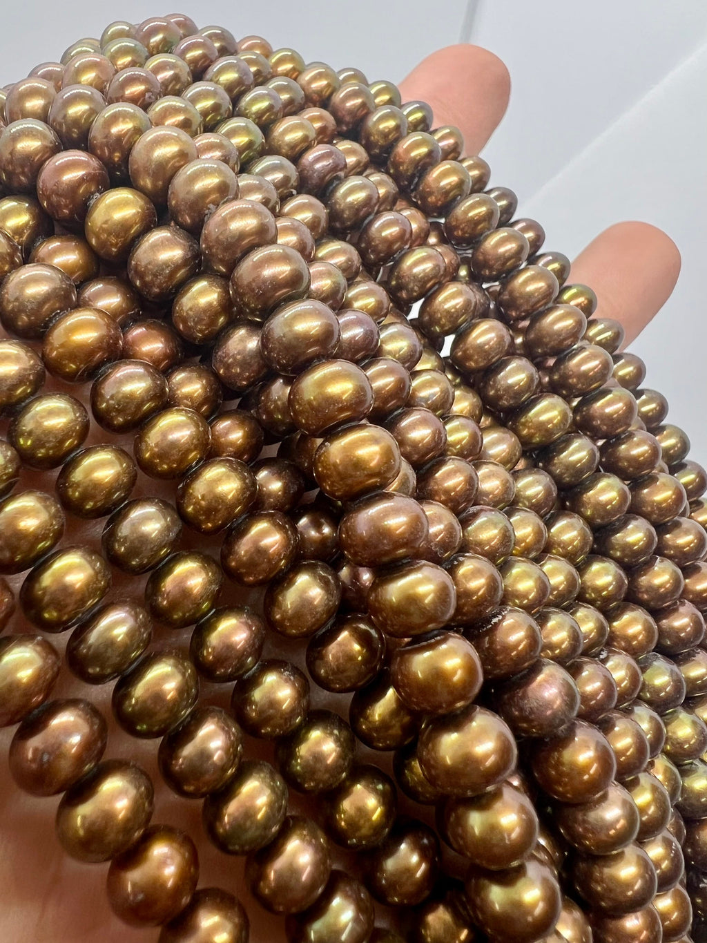 AAA 7mm roundel stunning brown Freshwater Pearl, Full Strand 15" round roundel luster Brown potato pearl--70+ pc loose pearl beads #RS2083